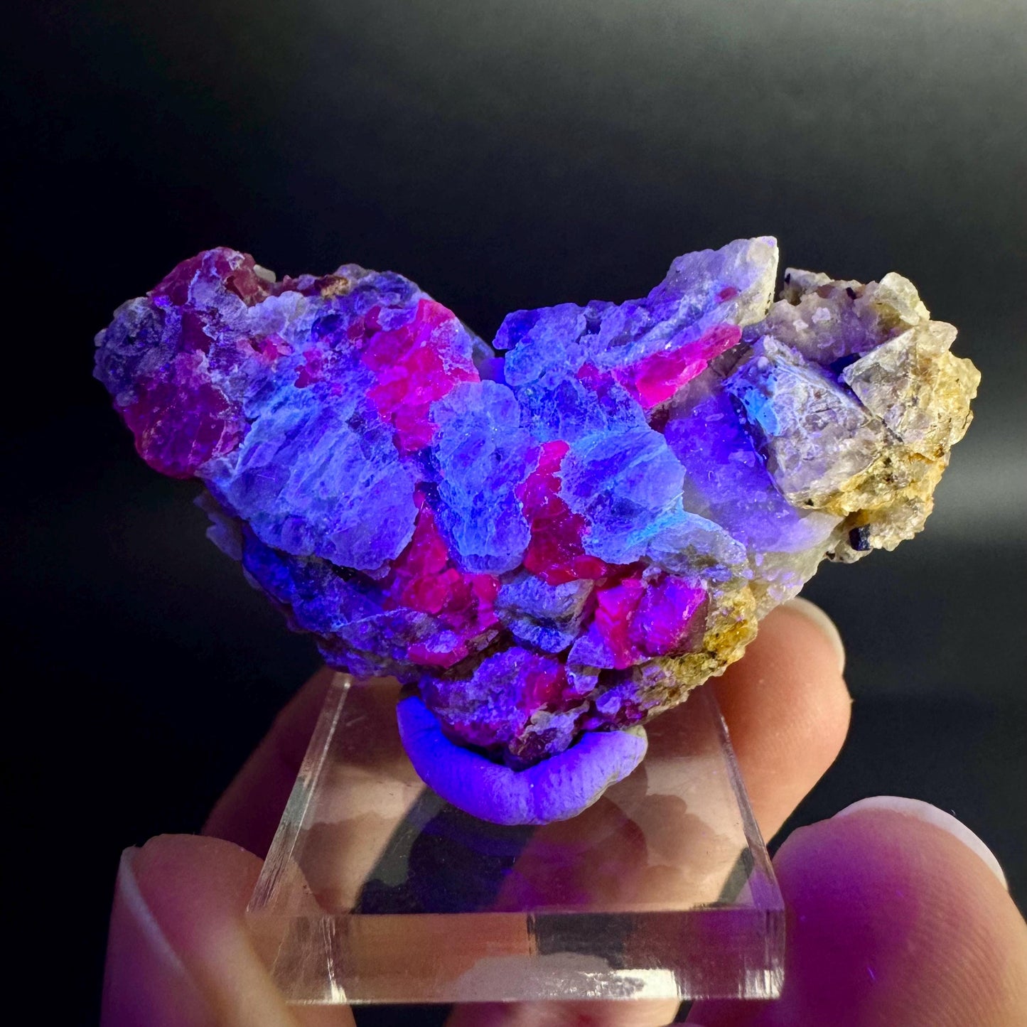 Spinel on Calcite Matrix | Natural red UV reactive crystal, mineral specimen from Afghanistan