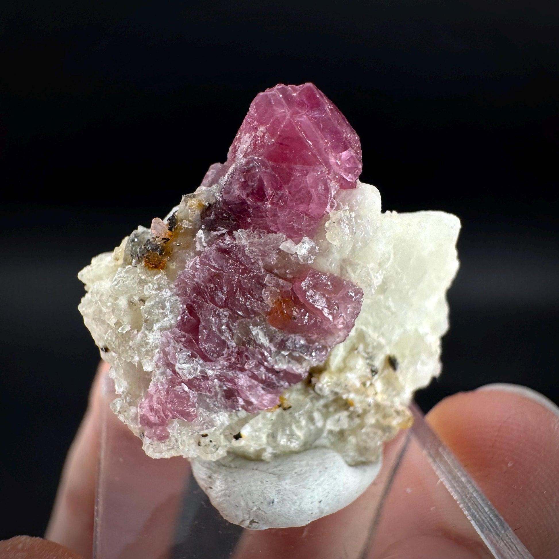 Spinel on Calcite Matrix | Natural red UV reactive crystal, mineral specimen from Afghanistan