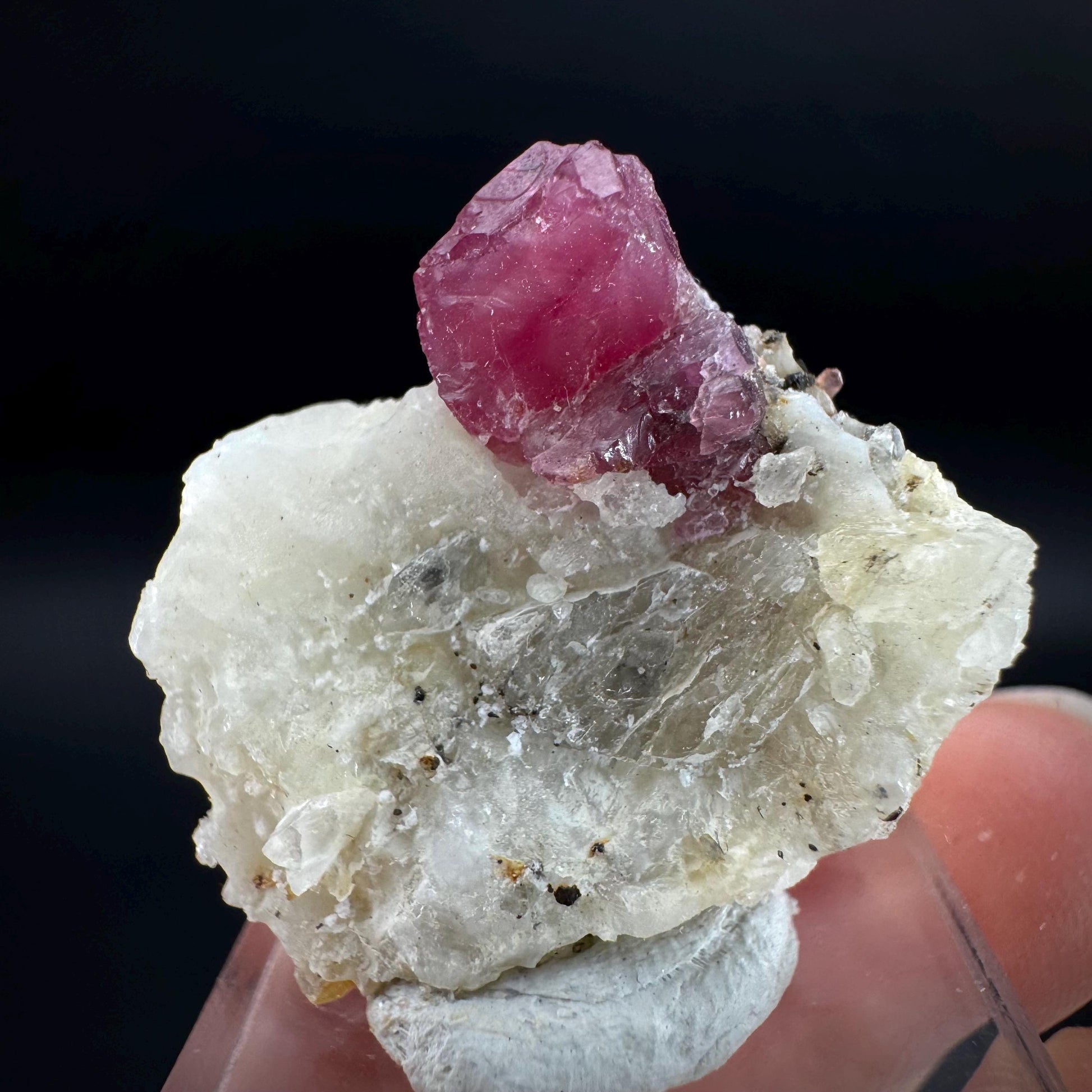 Spinel on Calcite Matrix | Natural red UV reactive crystal, mineral specimen from Afghanistan