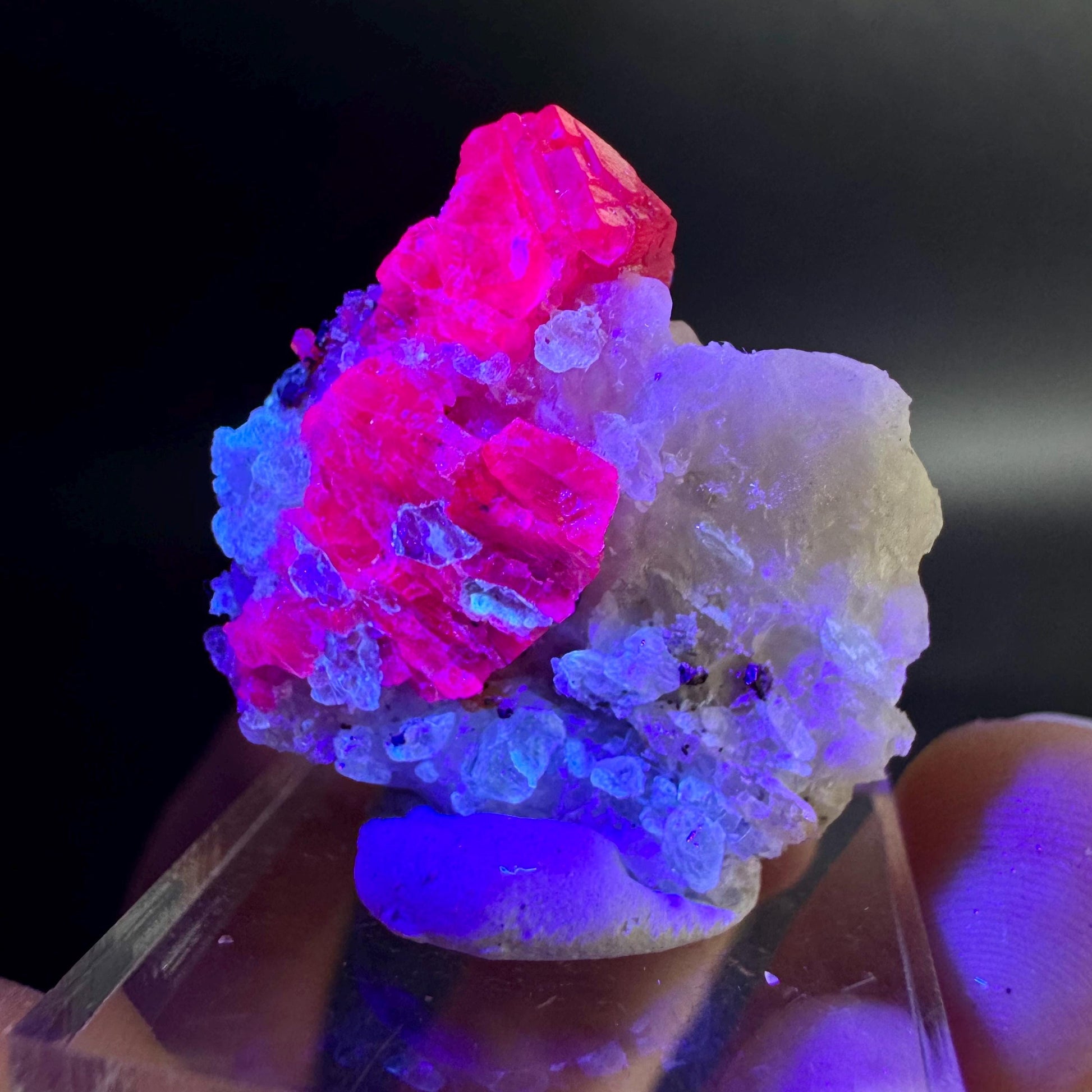 Spinel on Calcite Matrix | Natural red UV reactive crystal, mineral specimen from Afghanistan