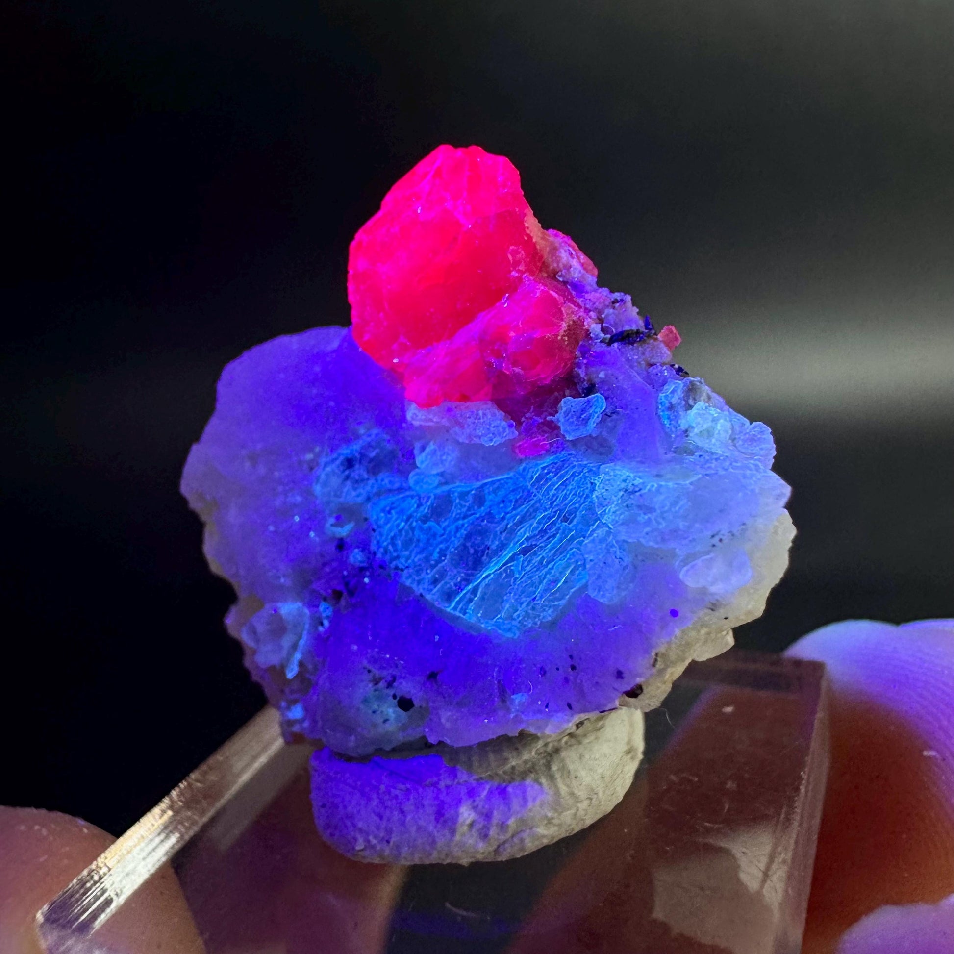 Spinel on Calcite Matrix | Natural red UV reactive crystal, mineral specimen from Afghanistan