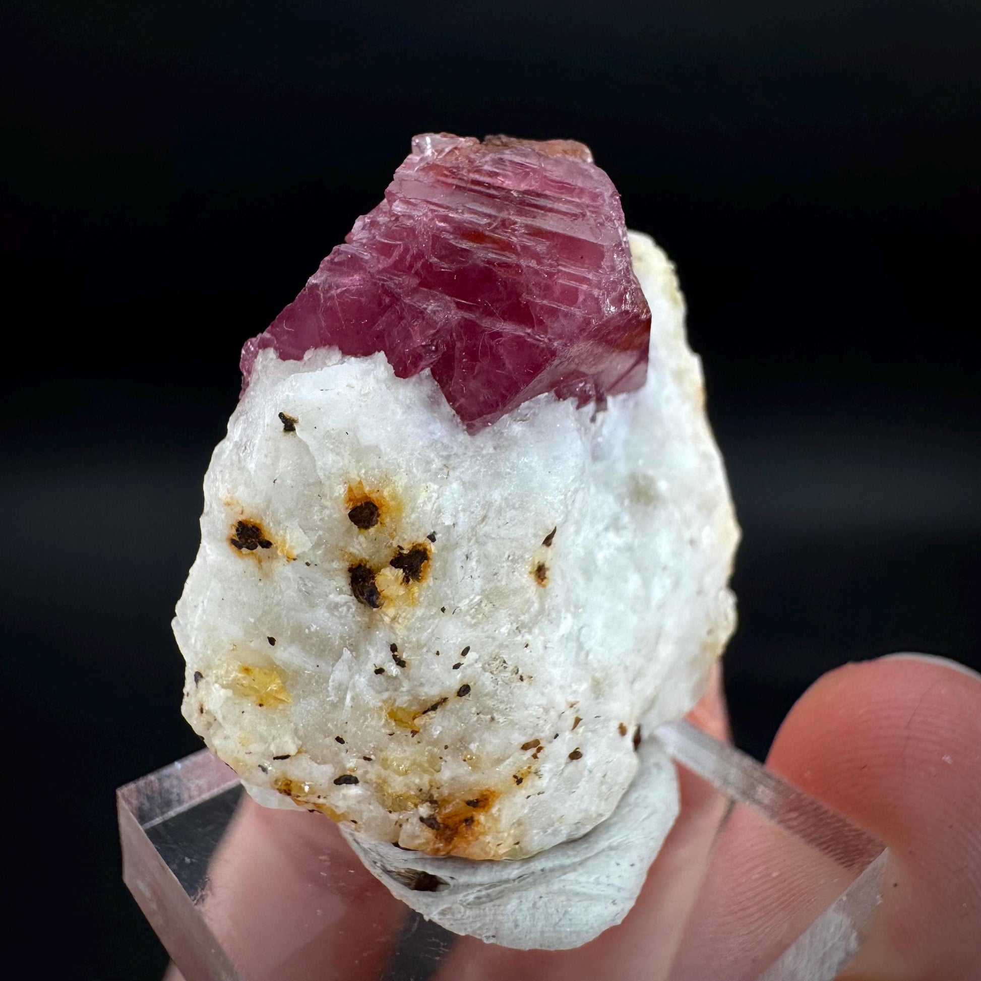 Spinel on Calcite Matrix | Natural red UV reactive crystal, mineral specimen from Afghanistan