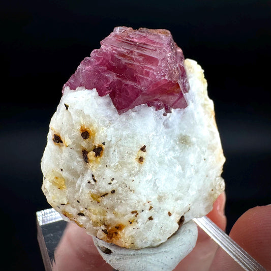 Spinel on Calcite Matrix | Natural red UV reactive crystal, mineral specimen from Afghanistan