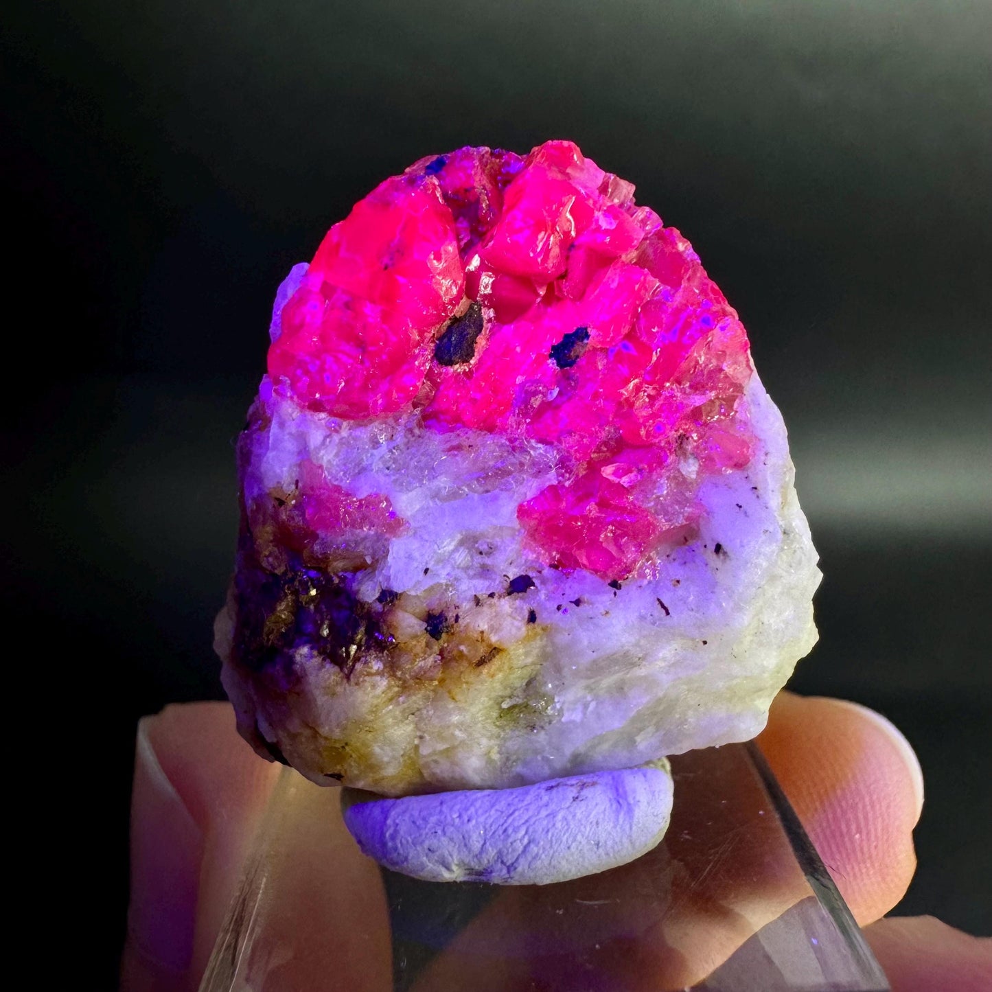 Spinel on Calcite Matrix | Natural red UV reactive crystal, mineral specimen from Afghanistan