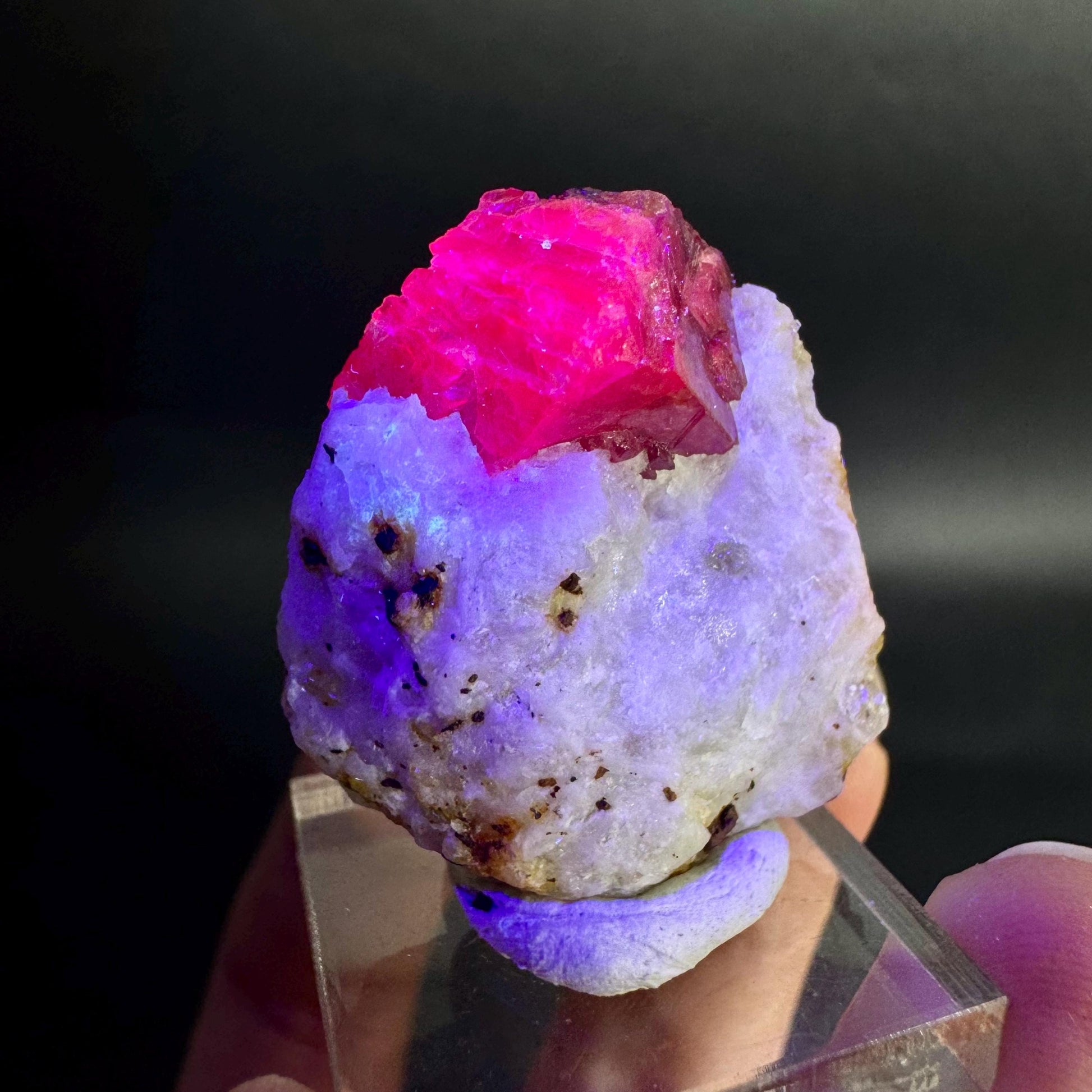 Spinel on Calcite Matrix | Natural red UV reactive crystal, mineral specimen from Afghanistan