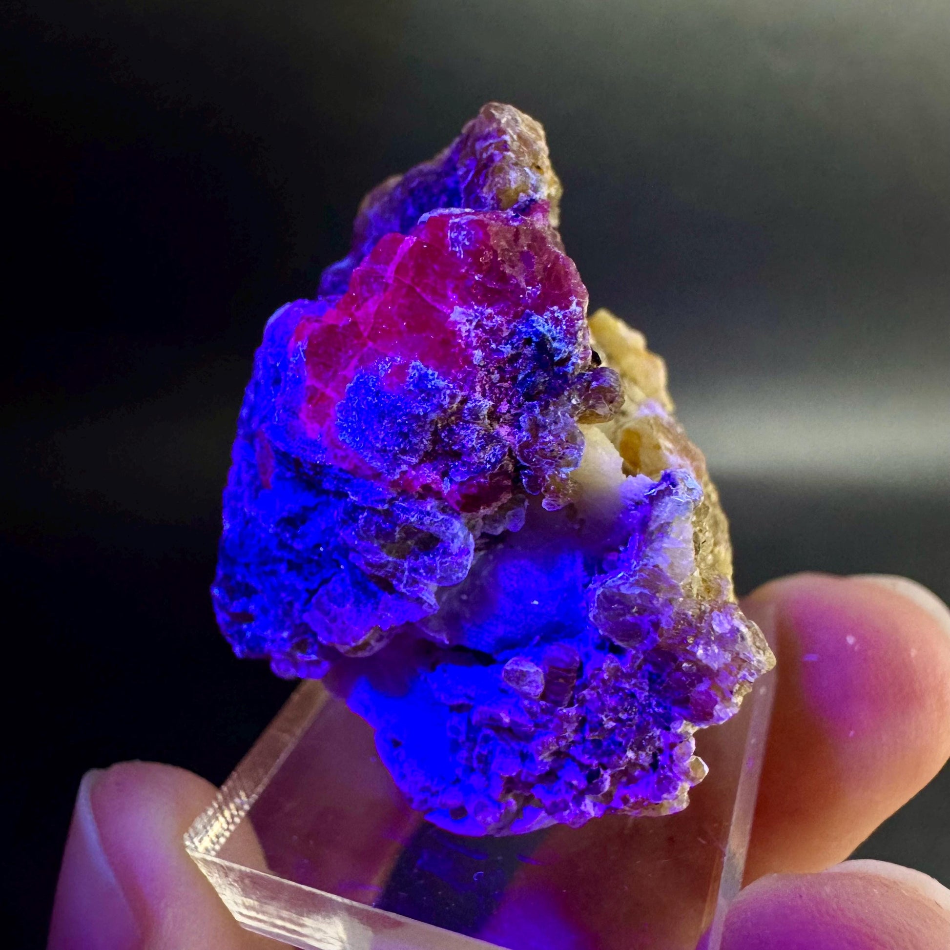Spinel on Calcite Matrix | Natural red UV reactive crystal, mineral specimen from Afghanistan