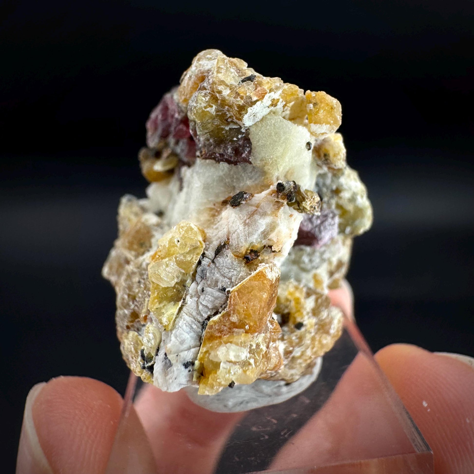Spinel on Calcite Matrix | Natural red UV reactive crystal, mineral specimen from Afghanistan
