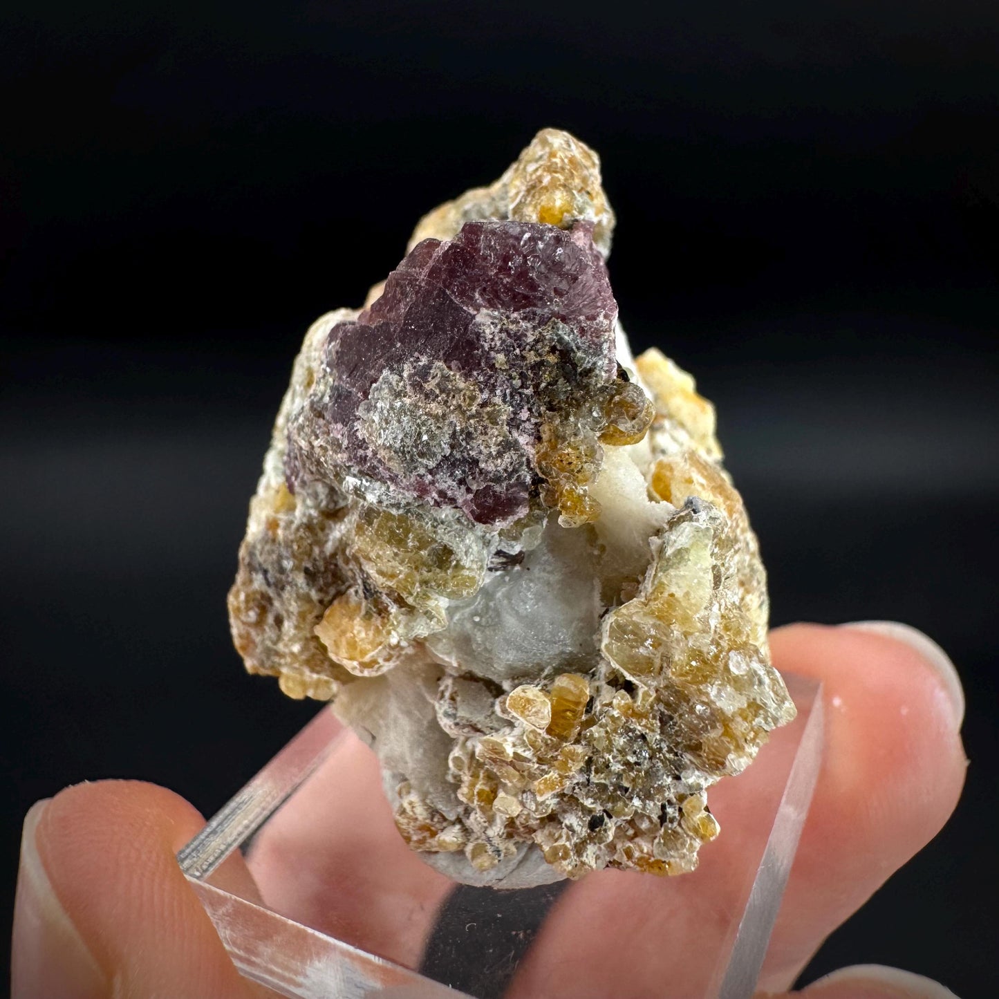 Spinel on Calcite Matrix | Natural red UV reactive crystal, mineral specimen from Afghanistan