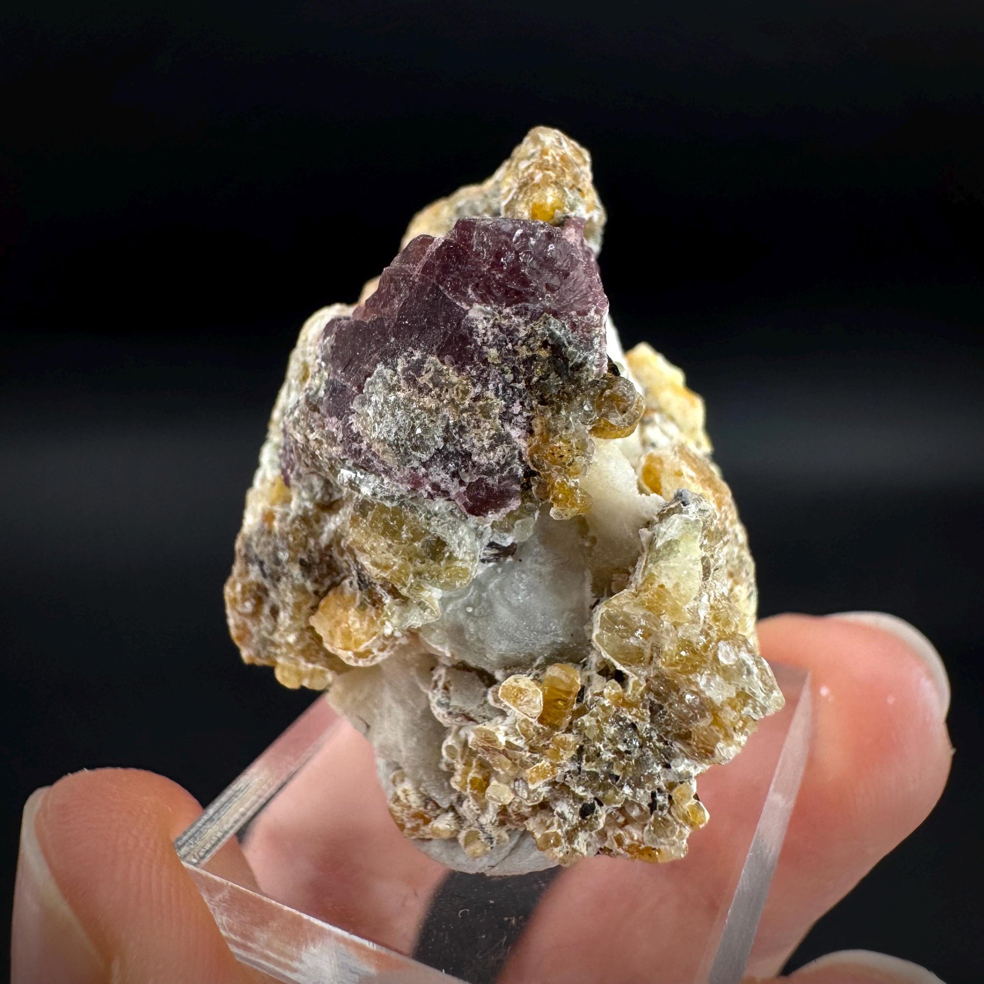 Spinel on Calcite Matrix | Natural red UV reactive crystal, mineral specimen from Afghanistan