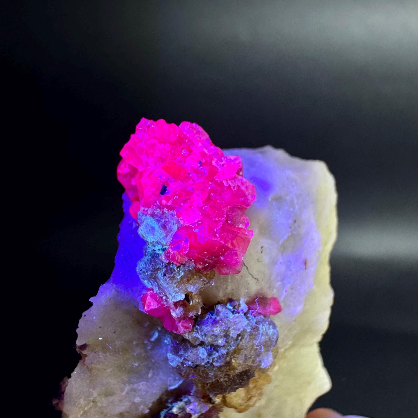 Spinel on Calcite Matrix | Natural red UV reactive crystal, mineral specimen from Afghanistan