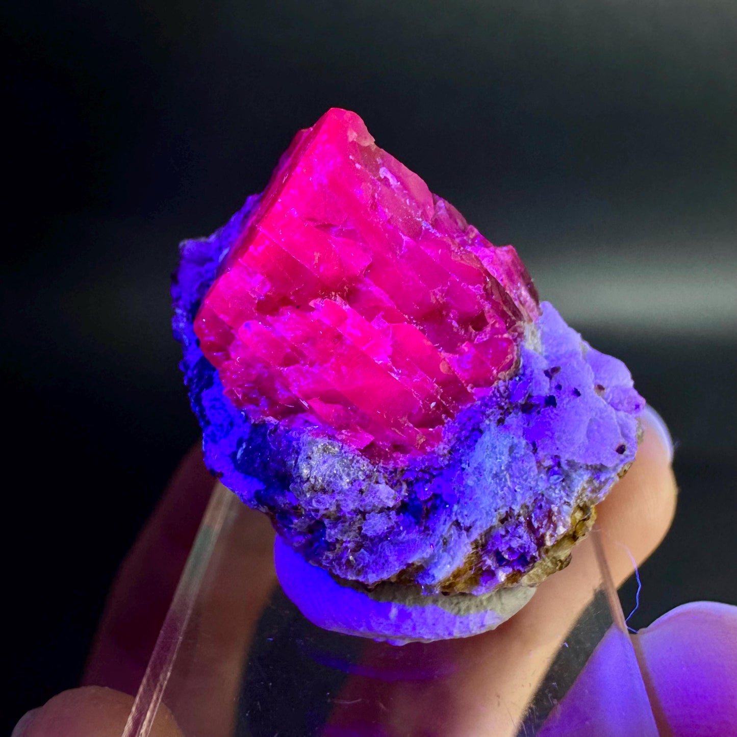 Spinel on Calcite Matrix | Natural red UV reactive crystal, mineral specimen from Afghanistan