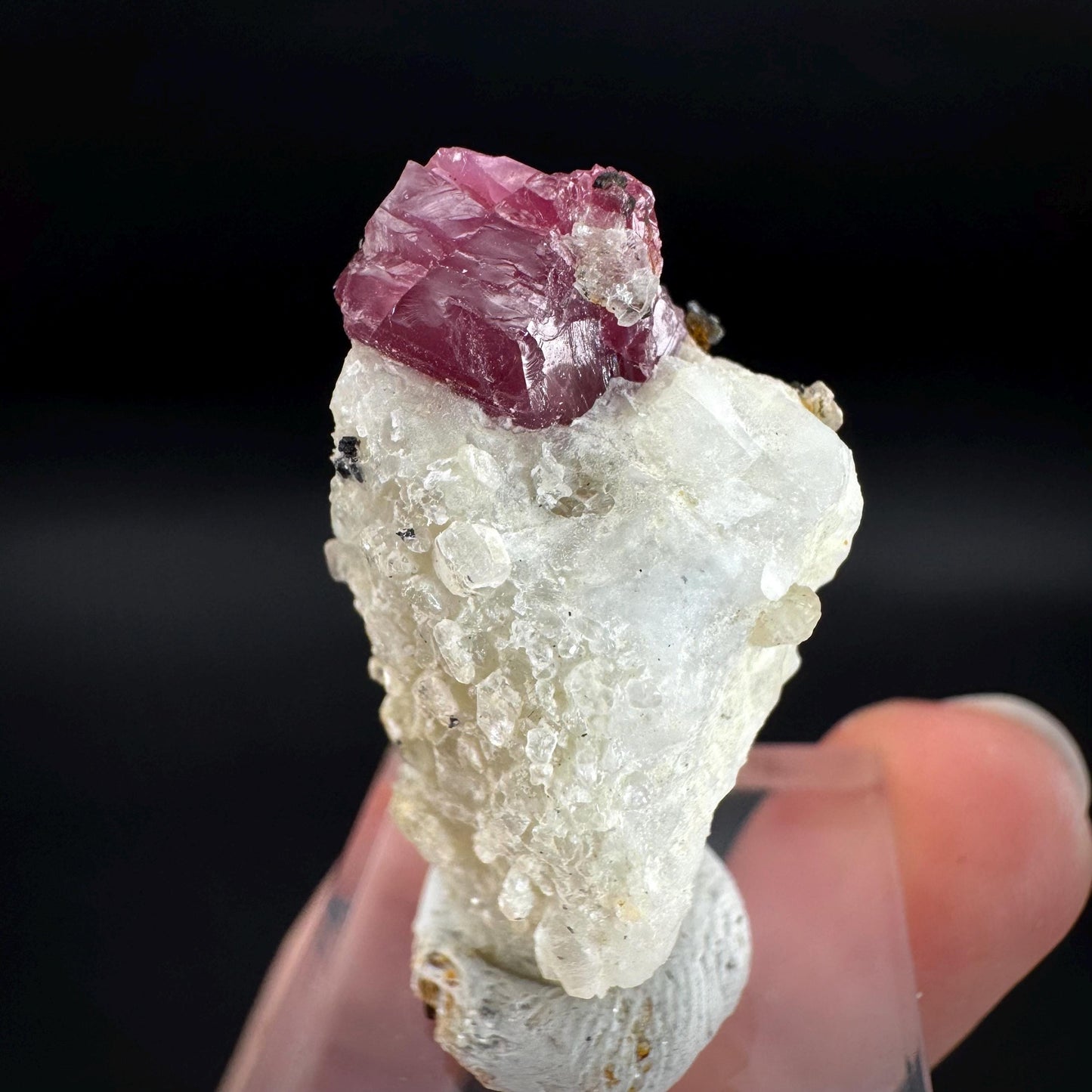Spinel on Calcite Matrix | Natural red UV reactive crystal, mineral specimen from Afghanistan