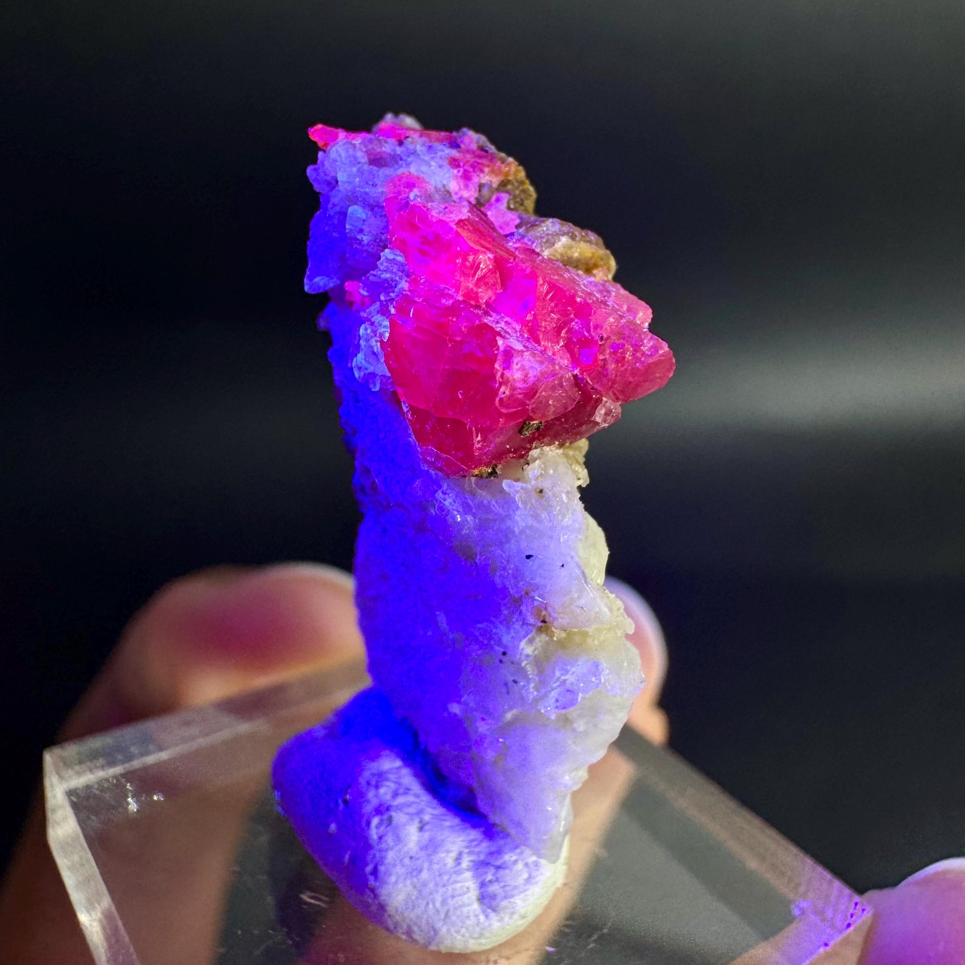 Spinel on Calcite Matrix | Natural red UV reactive crystal, mineral specimen from Afghanistan