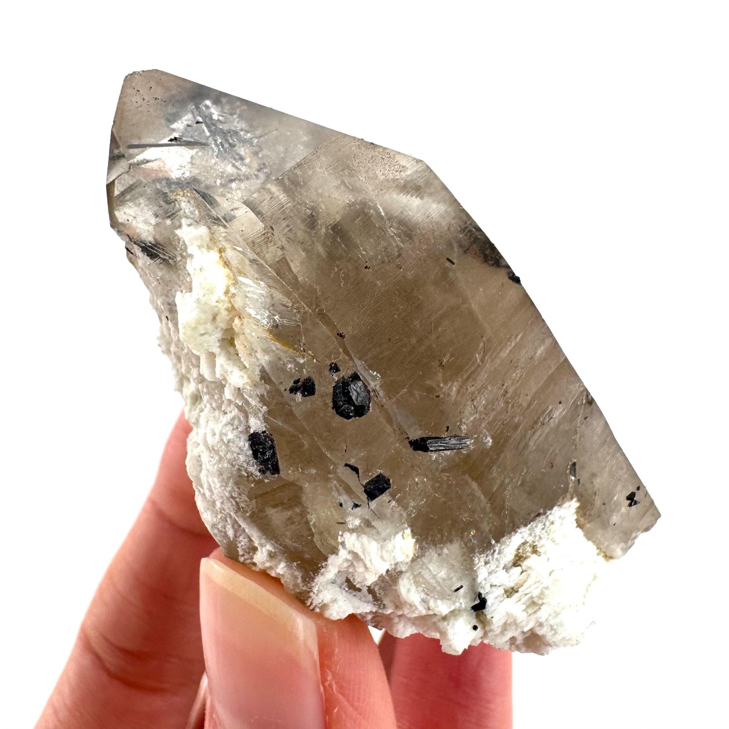 Black Tourmaline on Smoky Quartz | schorl crystal cluster, mineral specimen from Namibia