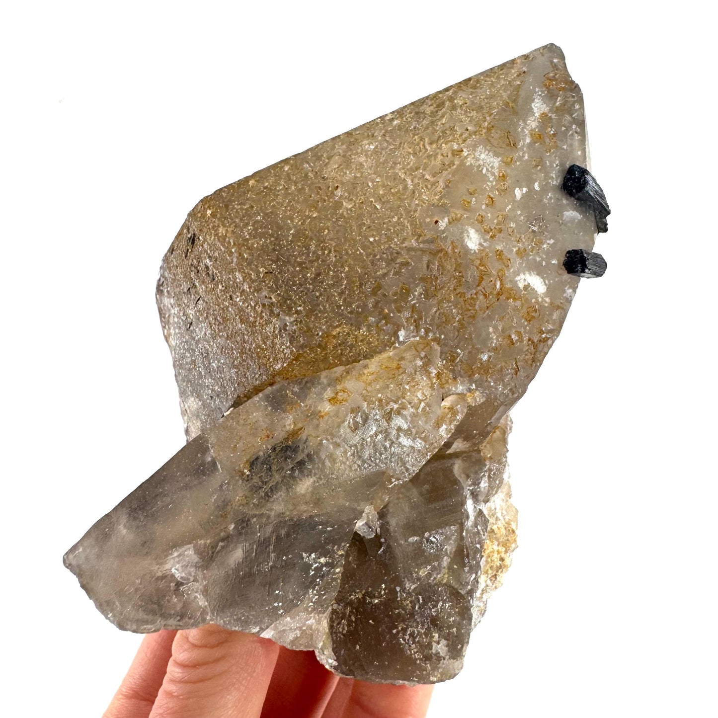 Black Tourmaline on Smoky Quartz | schorl crystal cluster, mineral specimen from Namibia