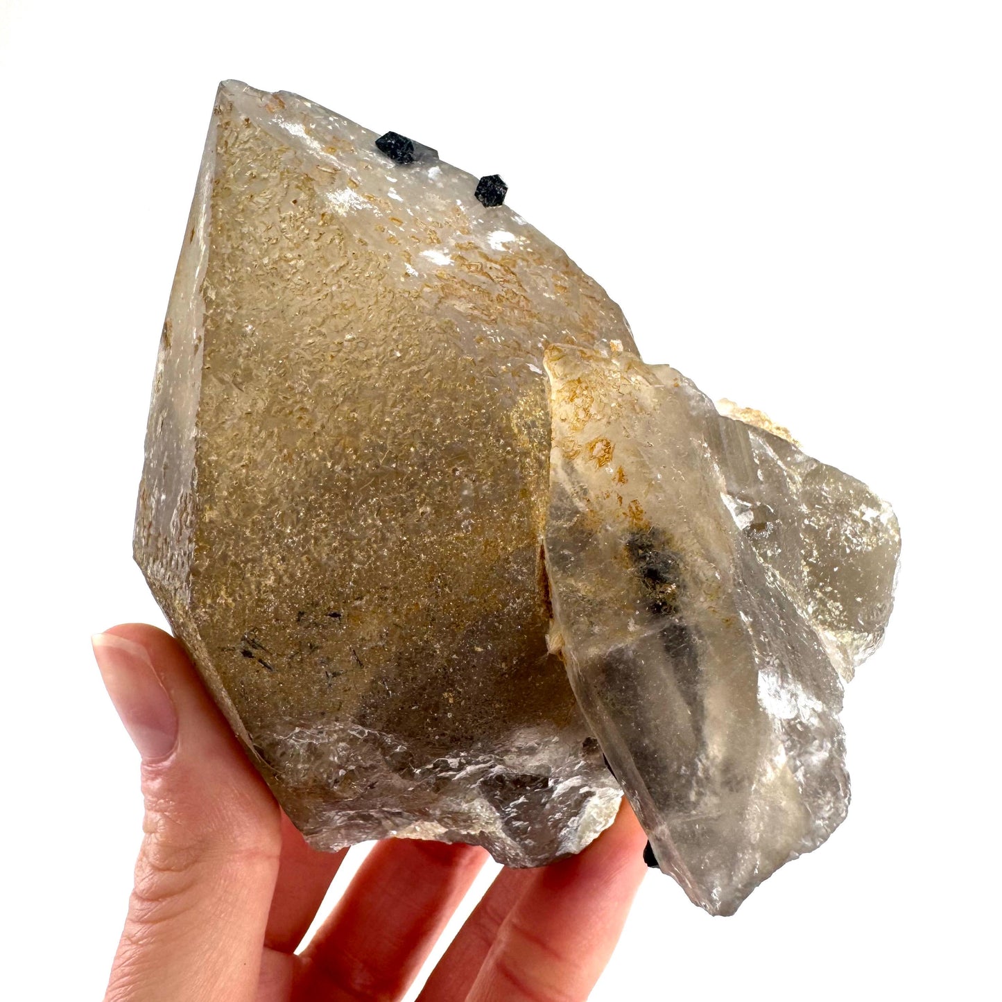 Black Tourmaline on Smoky Quartz | schorl crystal cluster, mineral specimen from Namibia