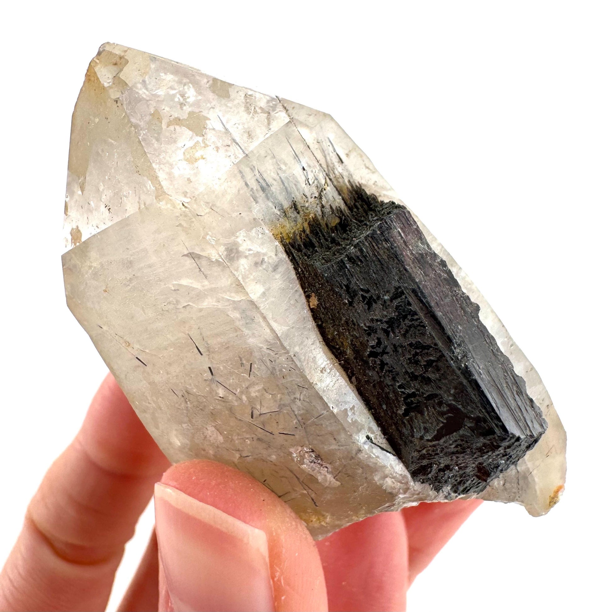 Black Tourmaline on Smoky Quartz | schorl crystal cluster, mineral specimen from Namibia