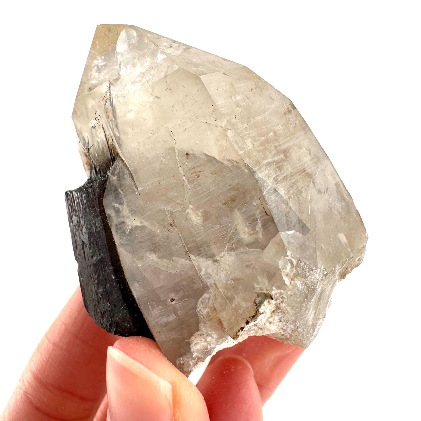 Black Tourmaline on Smoky Quartz | schorl crystal cluster, mineral specimen from Namibia