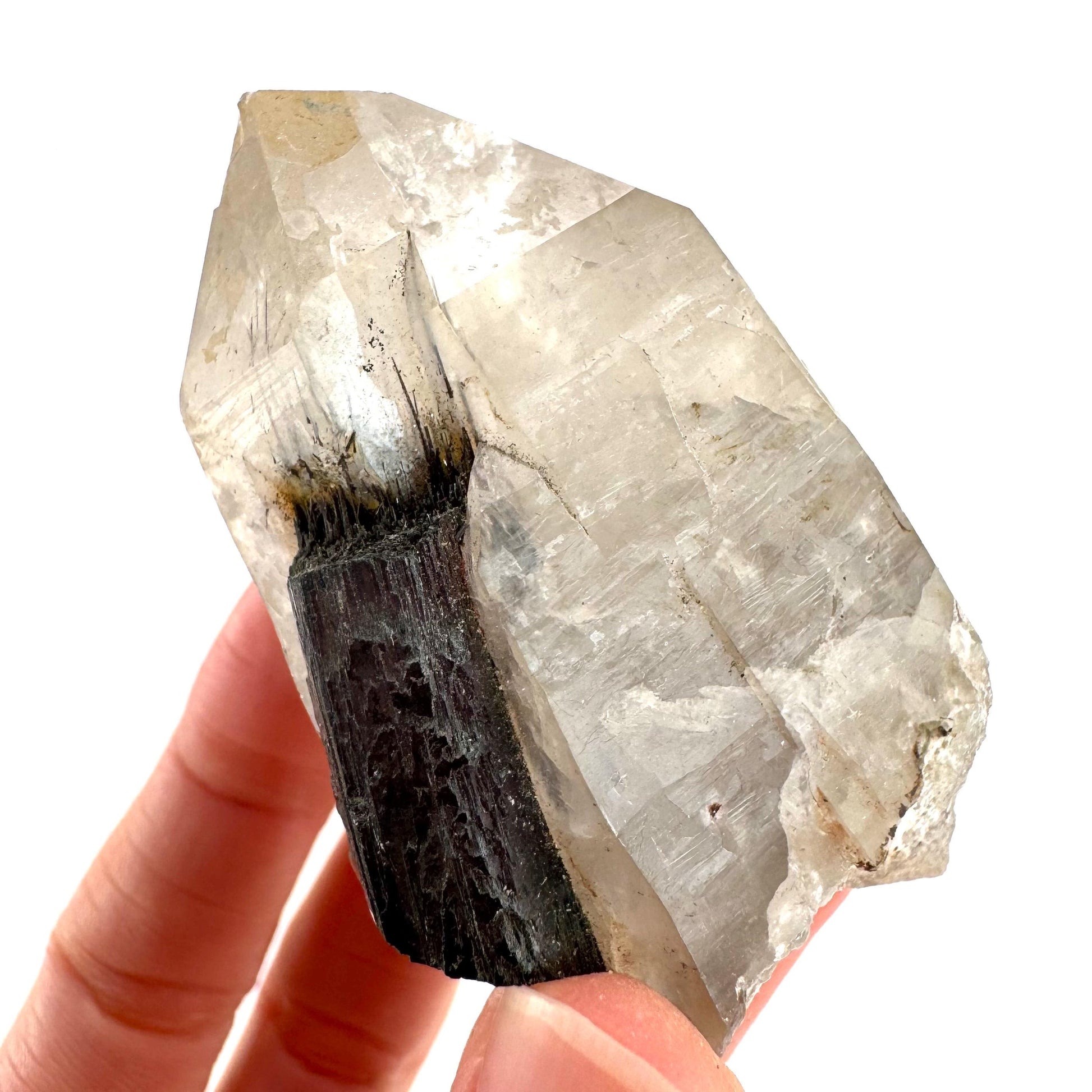 Black Tourmaline on Smoky Quartz | schorl crystal cluster, mineral specimen from Namibia