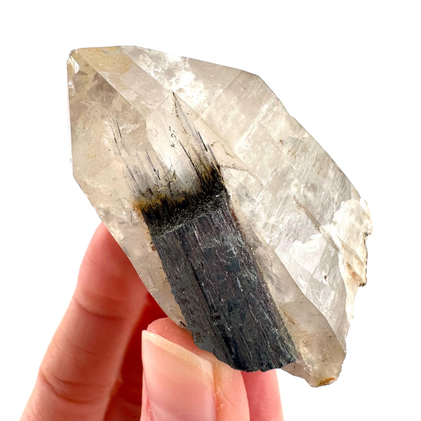 Black Tourmaline on Smoky Quartz | schorl crystal cluster, mineral specimen from Namibia