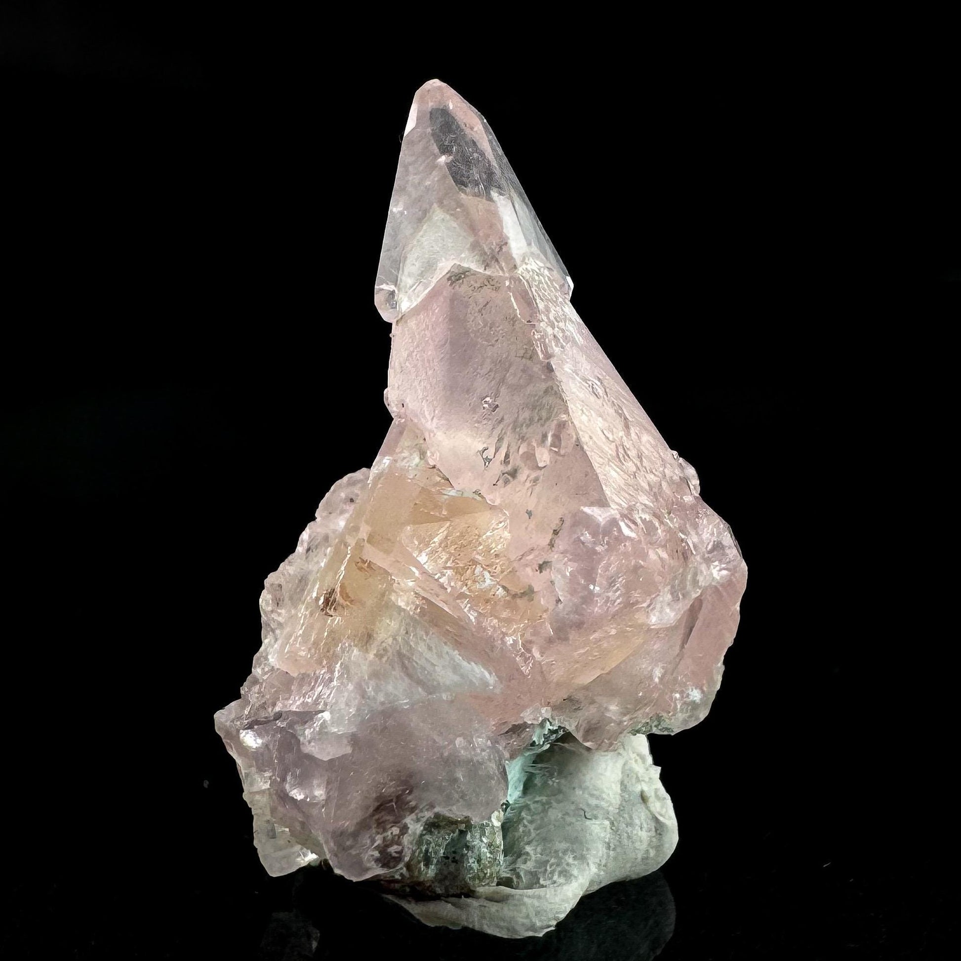 Gem Cobaltoan Calcite with Chrysocolla | translucent pink cobaltoan crystal cluster, mineral specimen