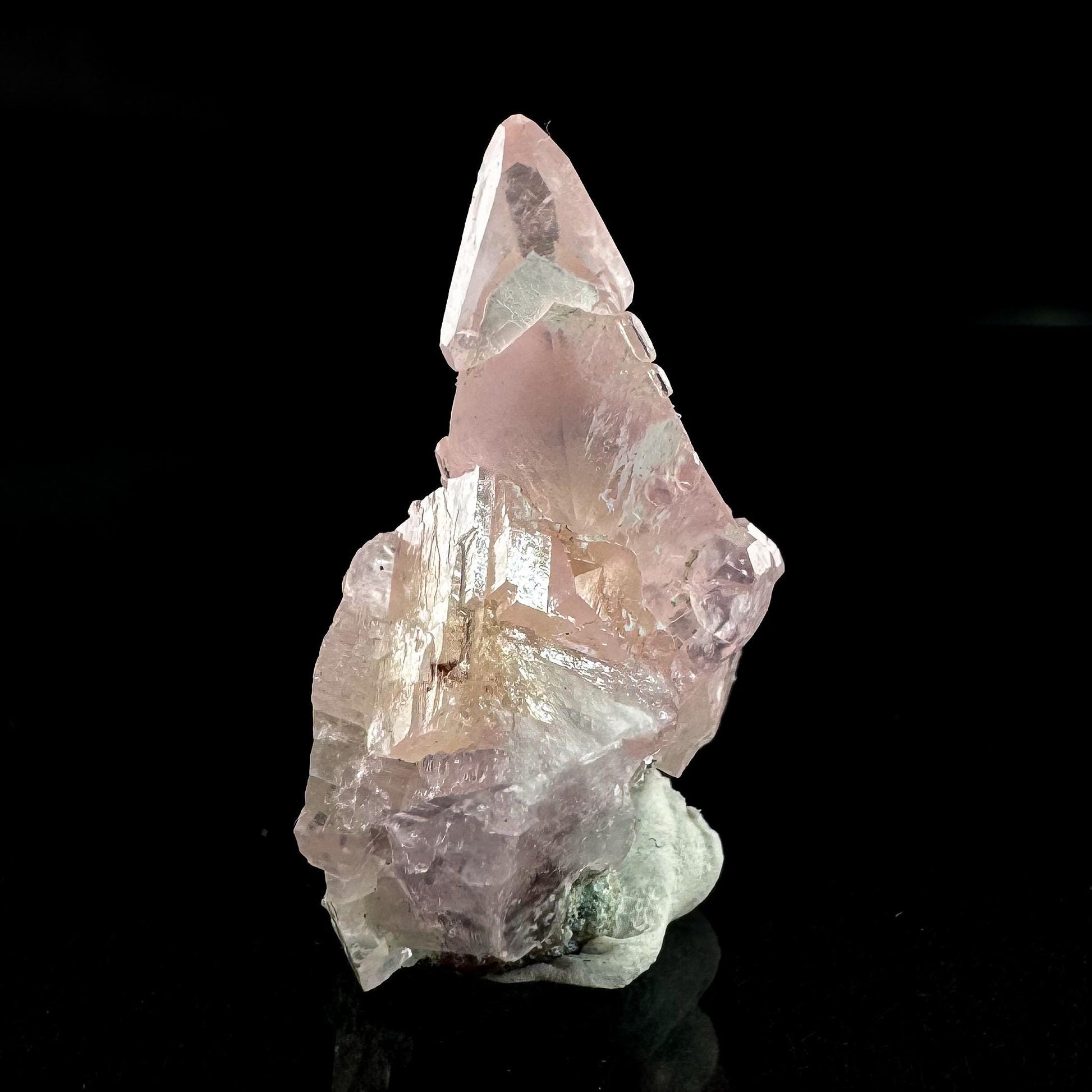 Gem Cobaltoan Calcite with Chrysocolla | translucent pink cobaltoan crystal cluster, mineral specimen