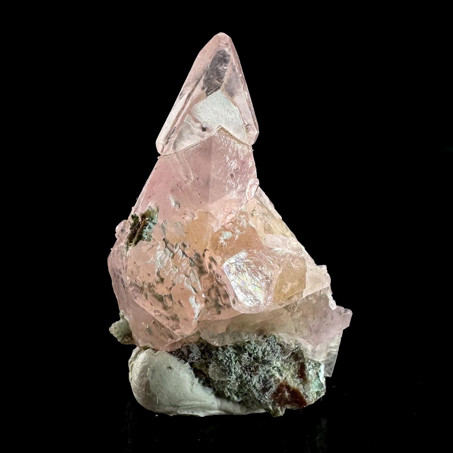 Gem Cobaltoan Calcite with Chrysocolla | translucent pink cobaltoan crystal cluster, mineral specimen