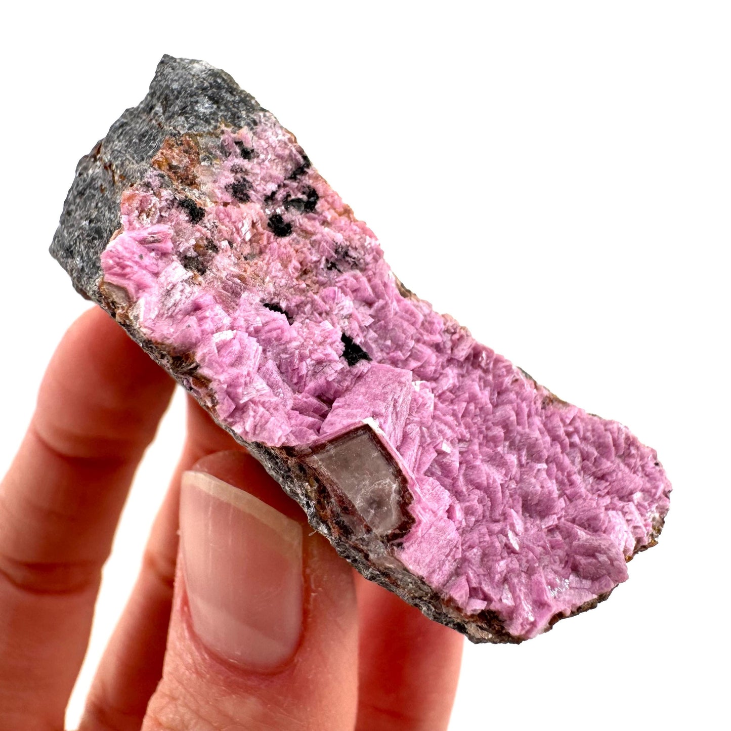 Cobaltoan Calcite w/ Heterogenite | natural pink crystal cluster, mineral specimen