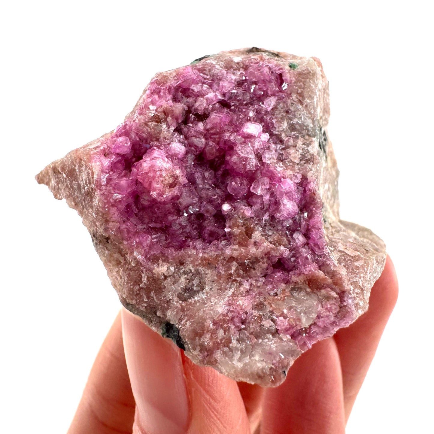 Cobaltoan Calcite w/ Heterogenite | natural pink crystal cluster, mineral specimen