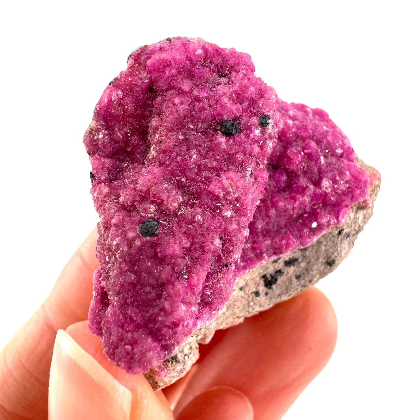 Cobaltoan Calcite w/ Heterogenite | natural pink crystal cluster, mineral specimen