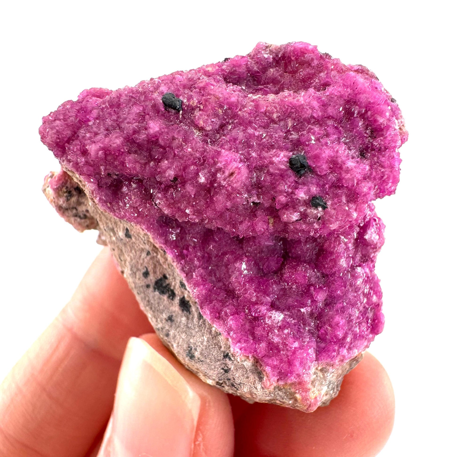 Cobaltoan Calcite w/ Heterogenite | natural pink crystal cluster, mineral specimen