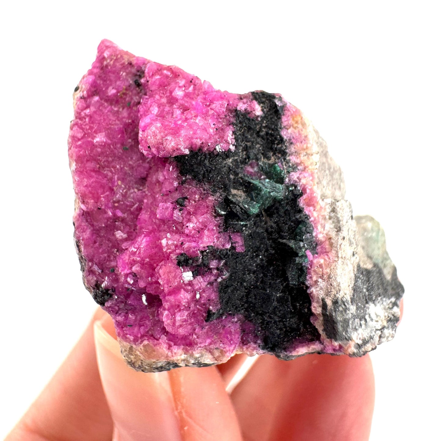 Cobaltoan Calcite w/ Heterogenite | natural pink crystal cluster, mineral specimen