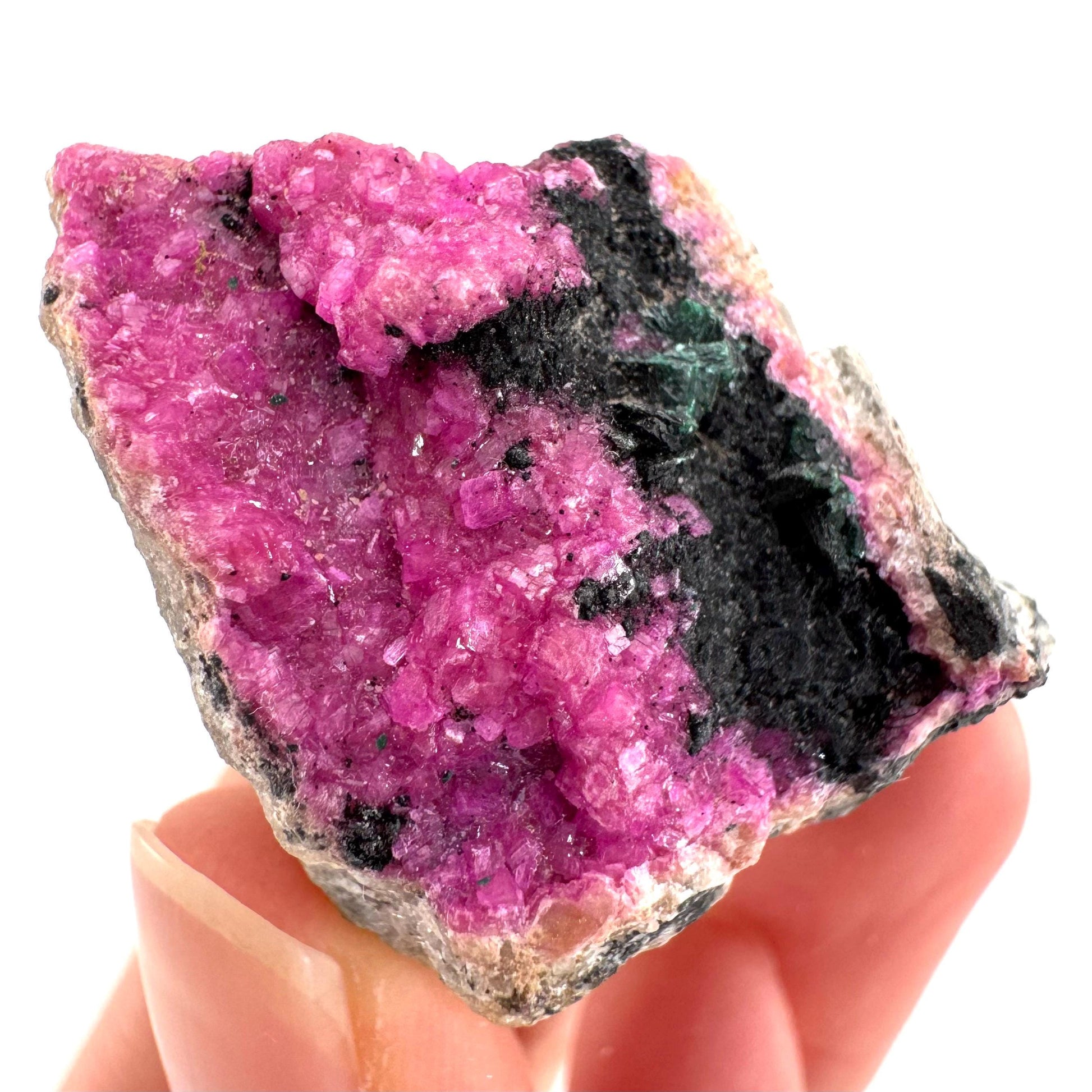 Cobaltoan Calcite w/ Heterogenite | natural pink crystal cluster, mineral specimen