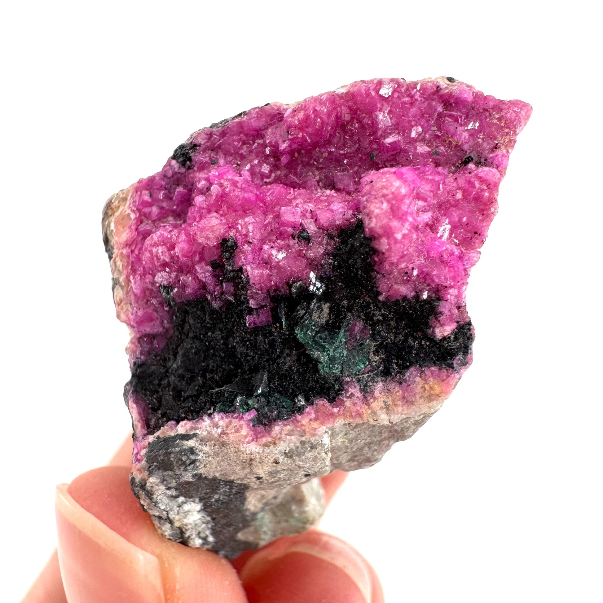 Cobaltoan Calcite w/ Heterogenite | natural pink crystal cluster, mineral specimen
