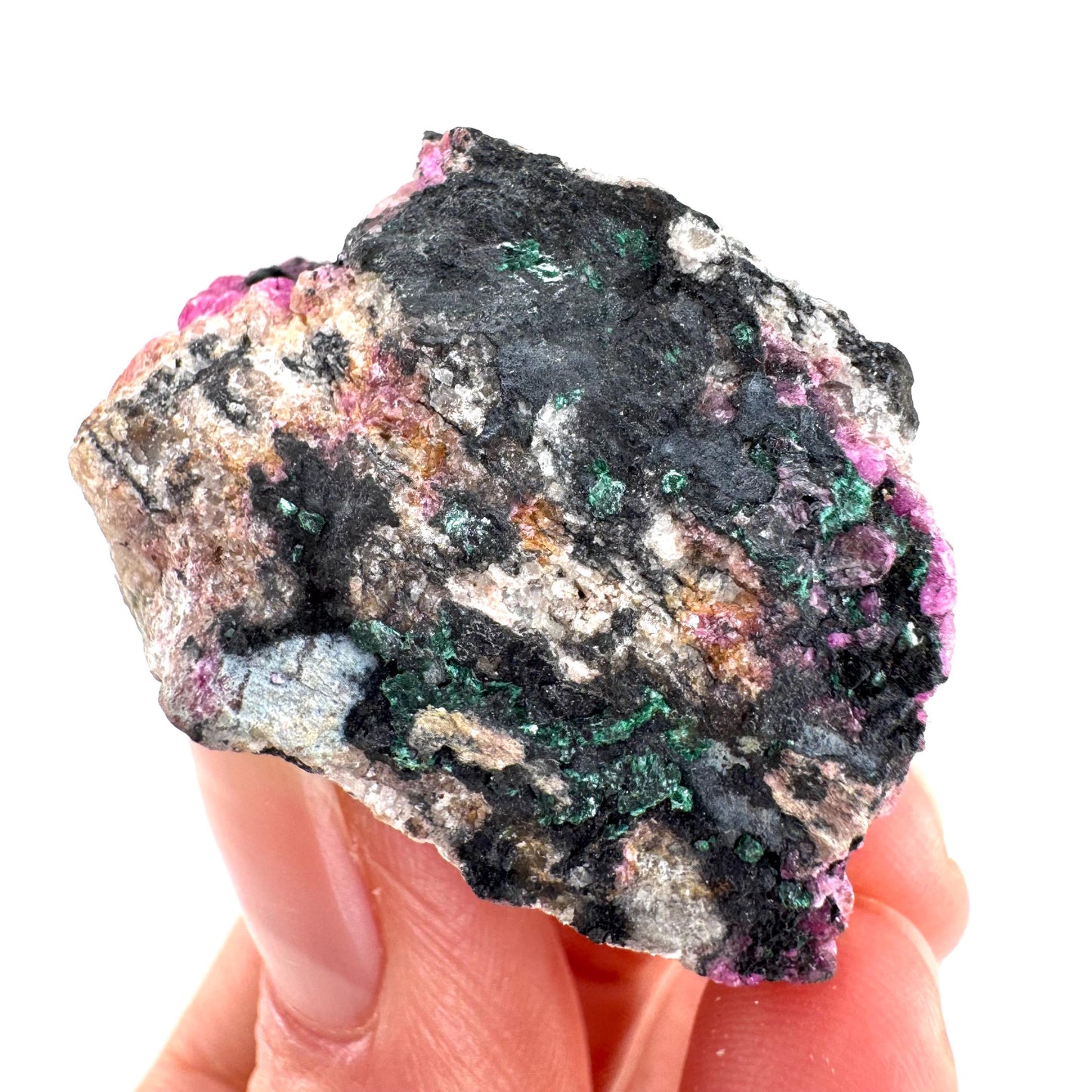 Cobaltoan Calcite w/ Heterogenite | natural pink crystal cluster, mineral specimen