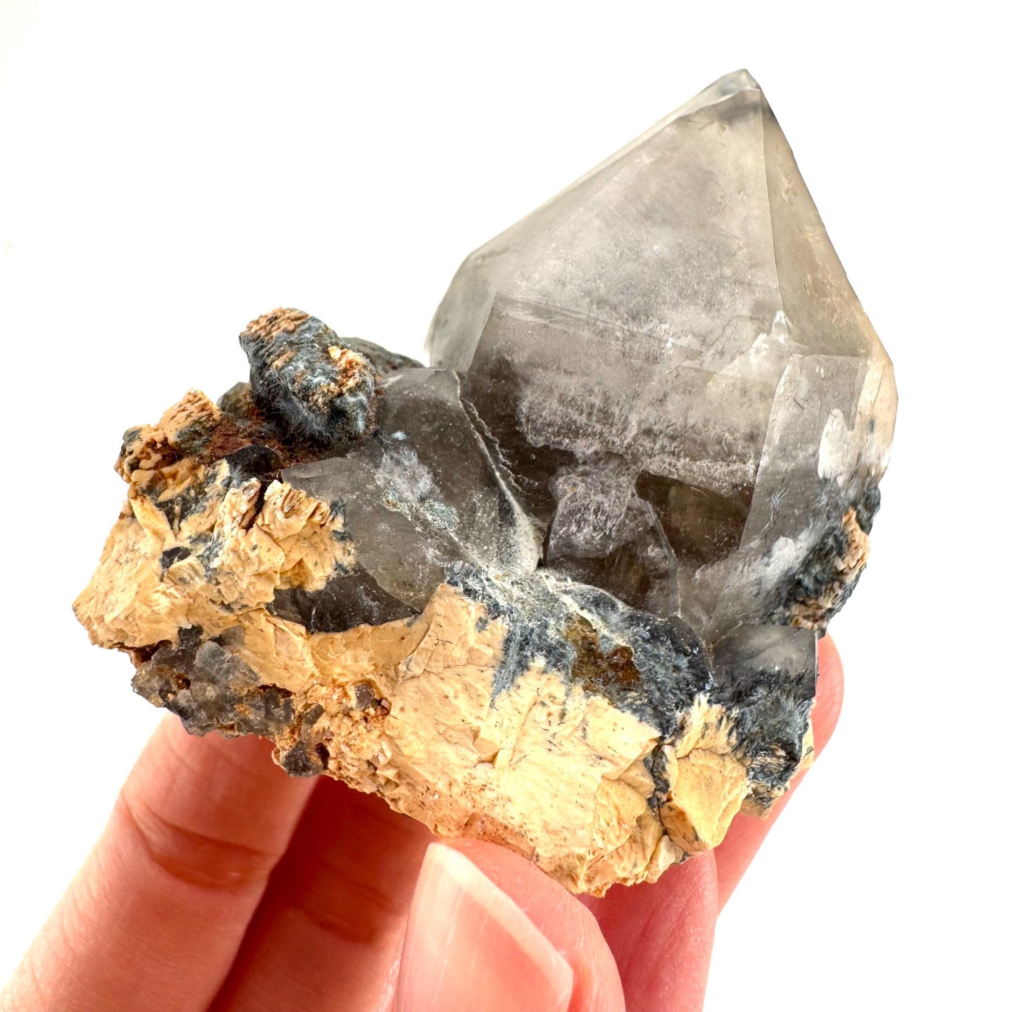 Gitter Quartz with Feldspar & Foitite | lattice crystal, mineral specimen from Namibia