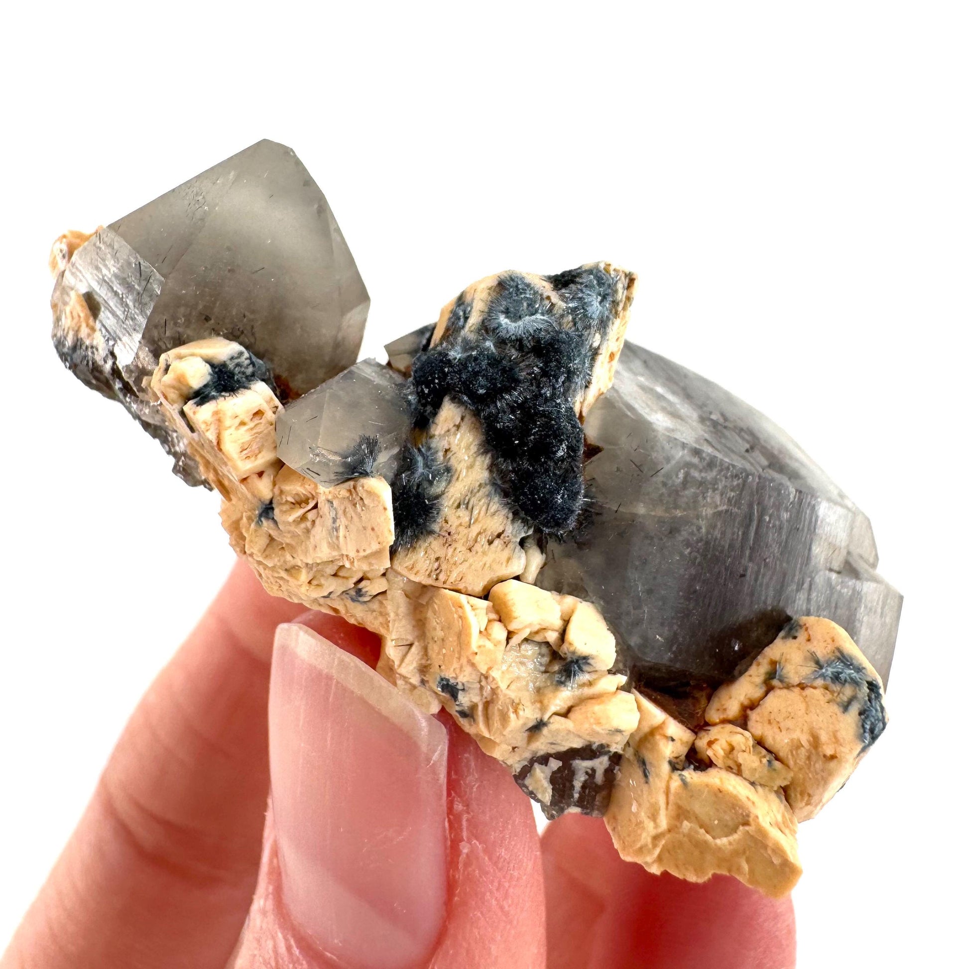 Gitter Quartz with Feldspar & Foitite | lattice crystal, mineral specimen from Namibia