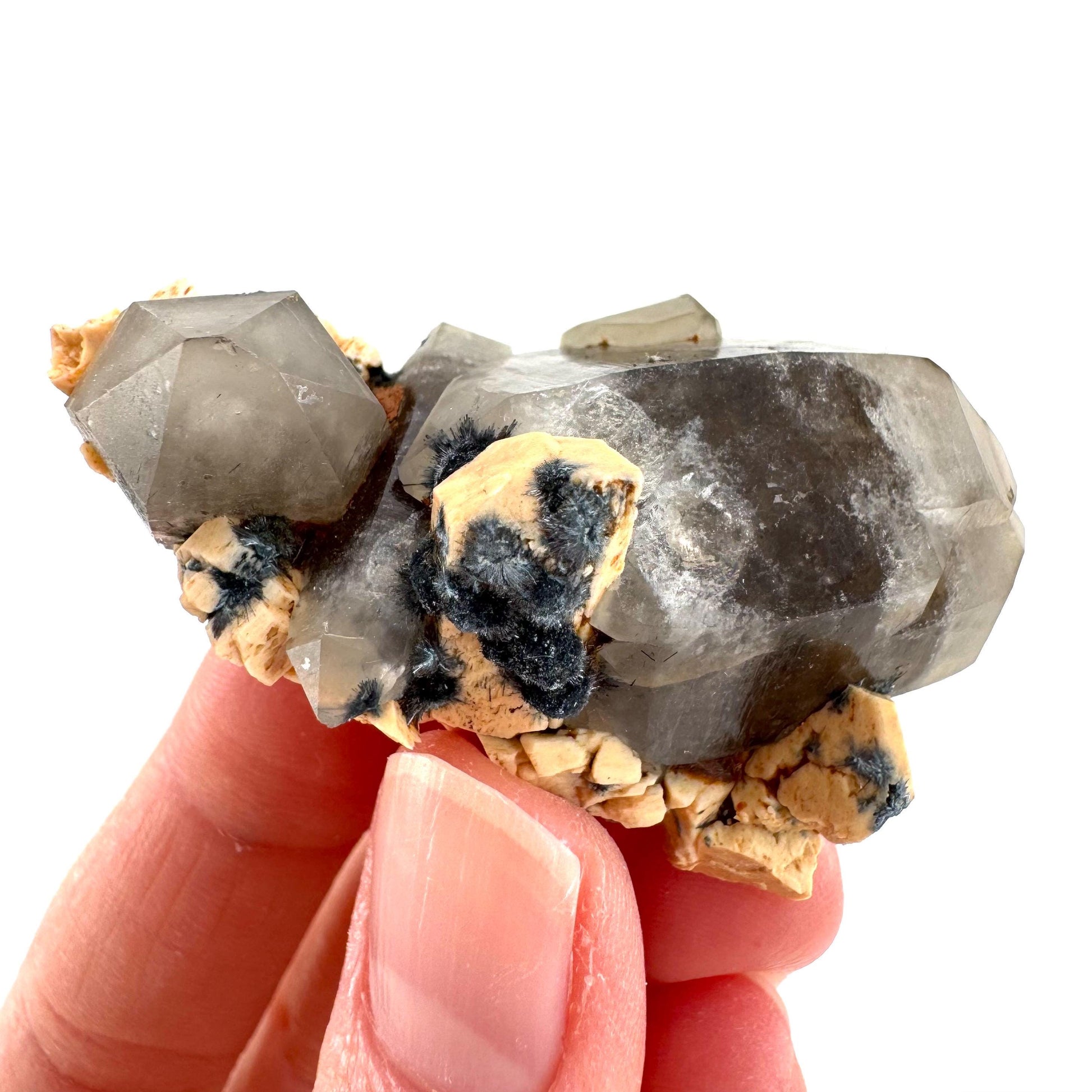 Gitter Quartz with Feldspar & Foitite | lattice crystal, mineral specimen from Namibia