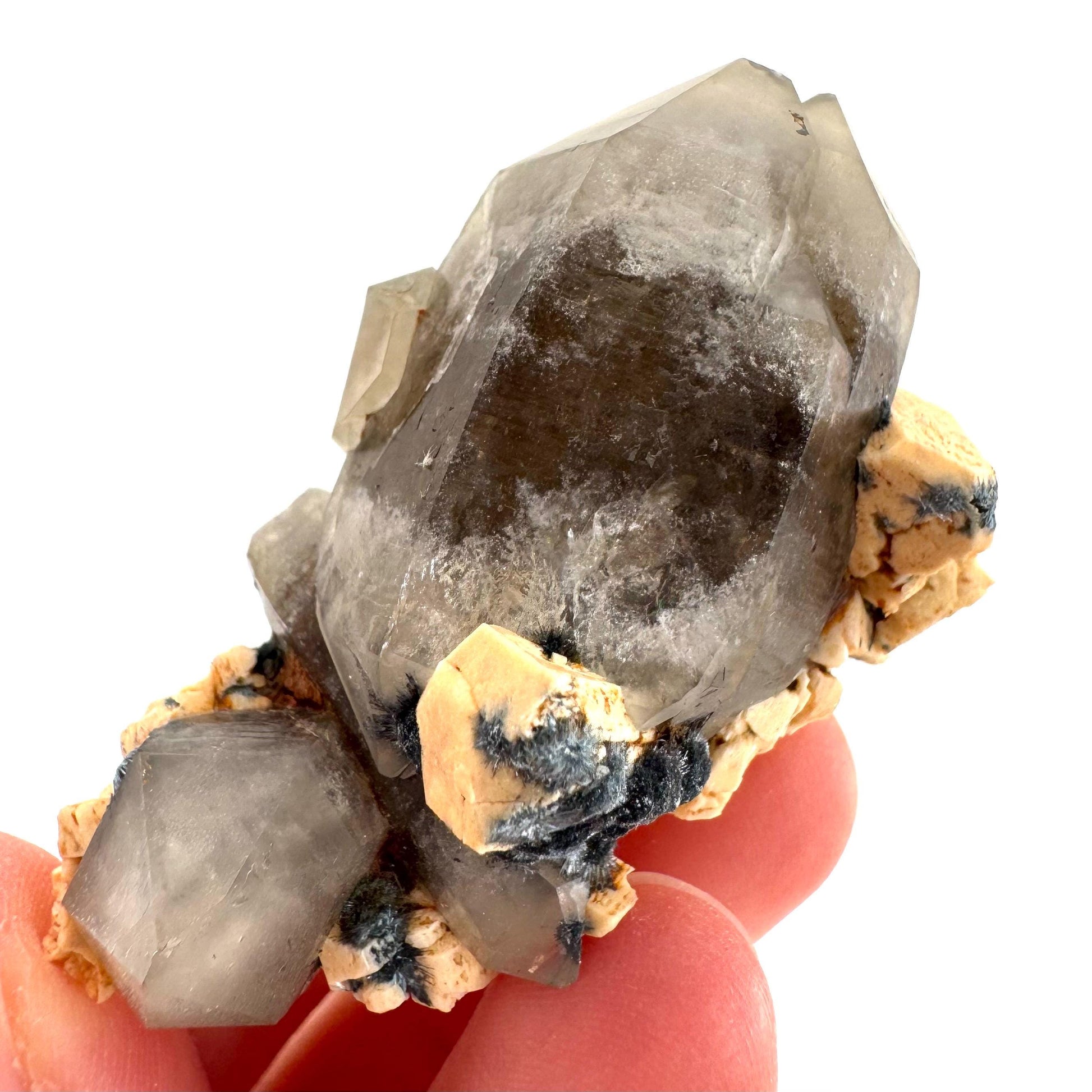 Gitter Quartz with Feldspar & Foitite | lattice crystal, mineral specimen from Namibia