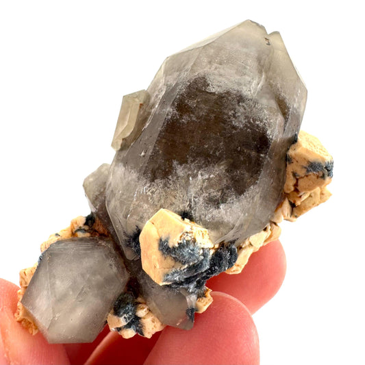 Gitter Quartz with Feldspar & Foitite | lattice crystal, mineral specimen from Namibia