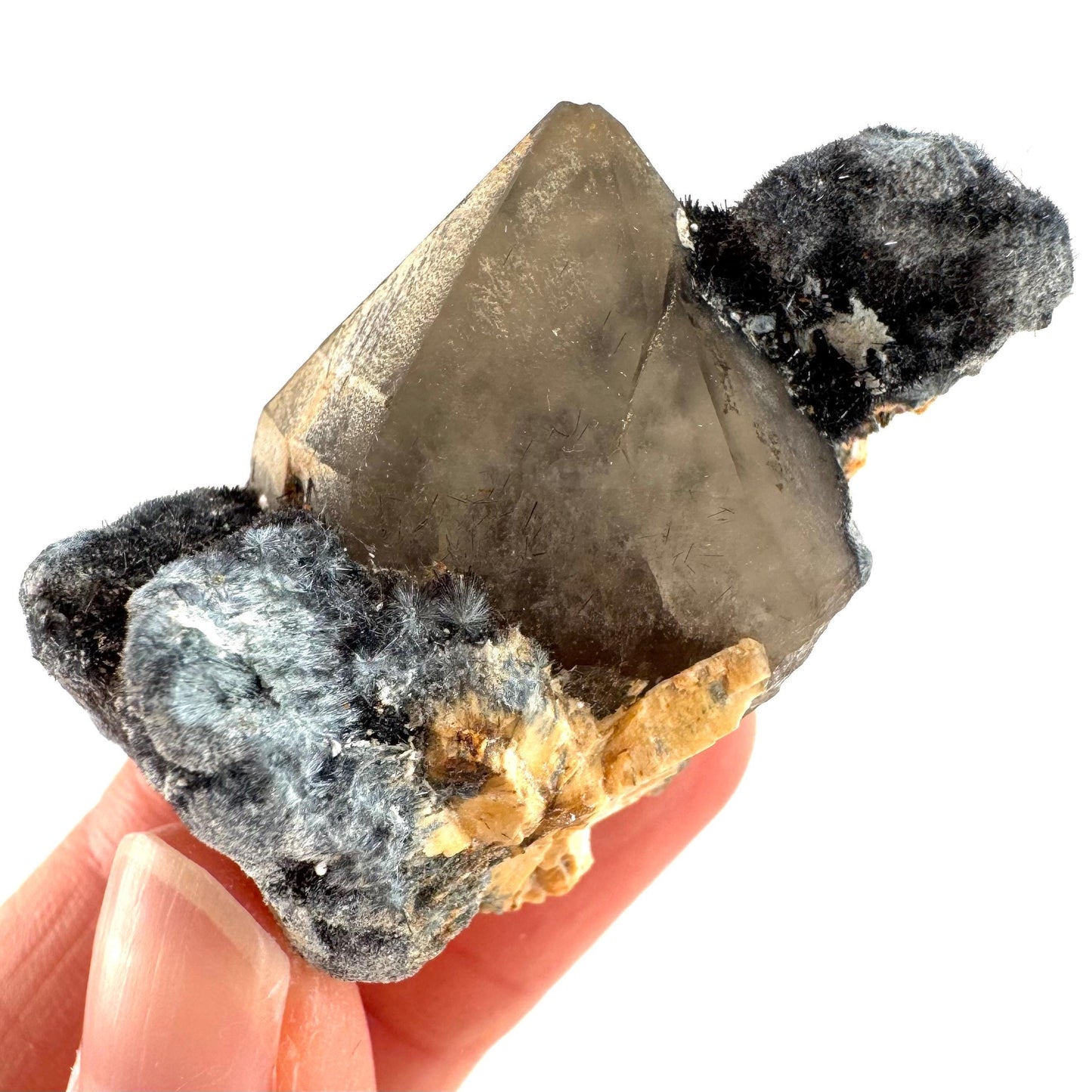 Gitter Quartz with Feldspar & Foitite | lattice crystal, mineral specimen from Namibia