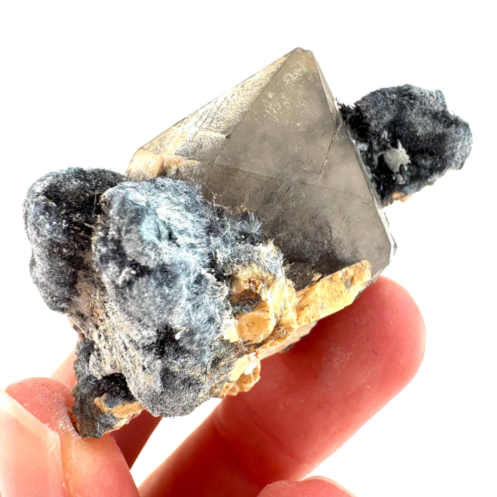 Gitter Quartz with Feldspar & Foitite | lattice crystal, mineral specimen from Namibia