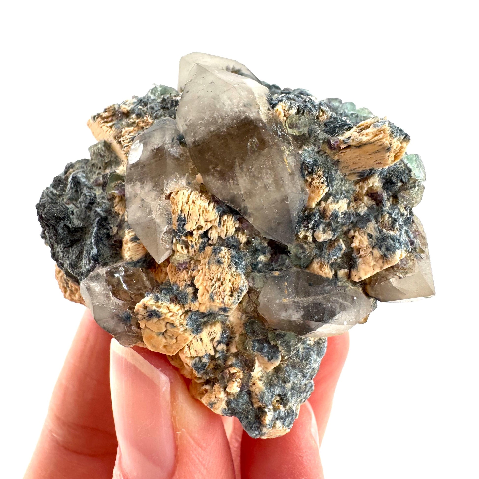 Gitter Quartz with Feldspar & Foitite | lattice crystal, mineral specimen from Namibia