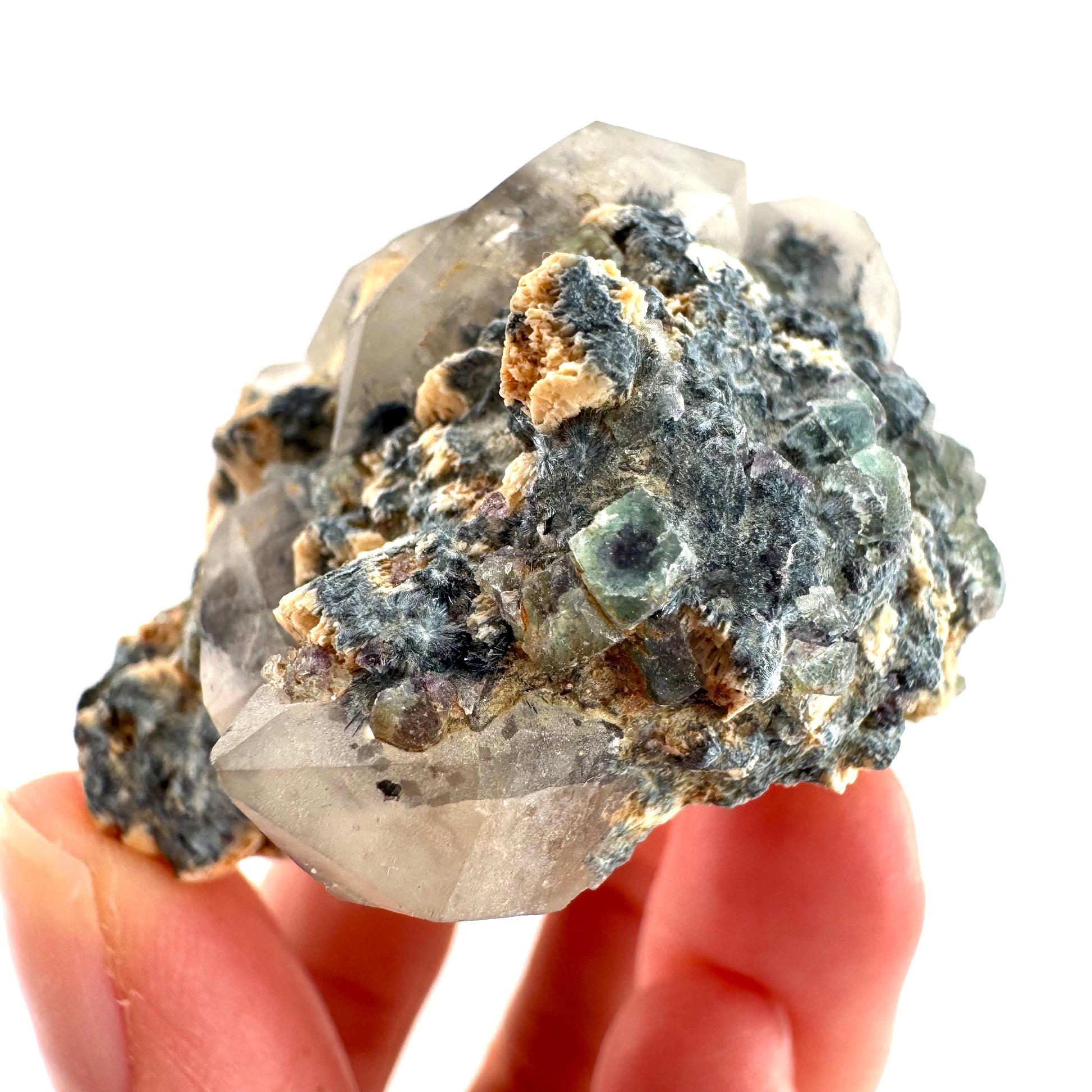 Gitter Quartz with Feldspar & Foitite | lattice crystal, mineral specimen from Namibia