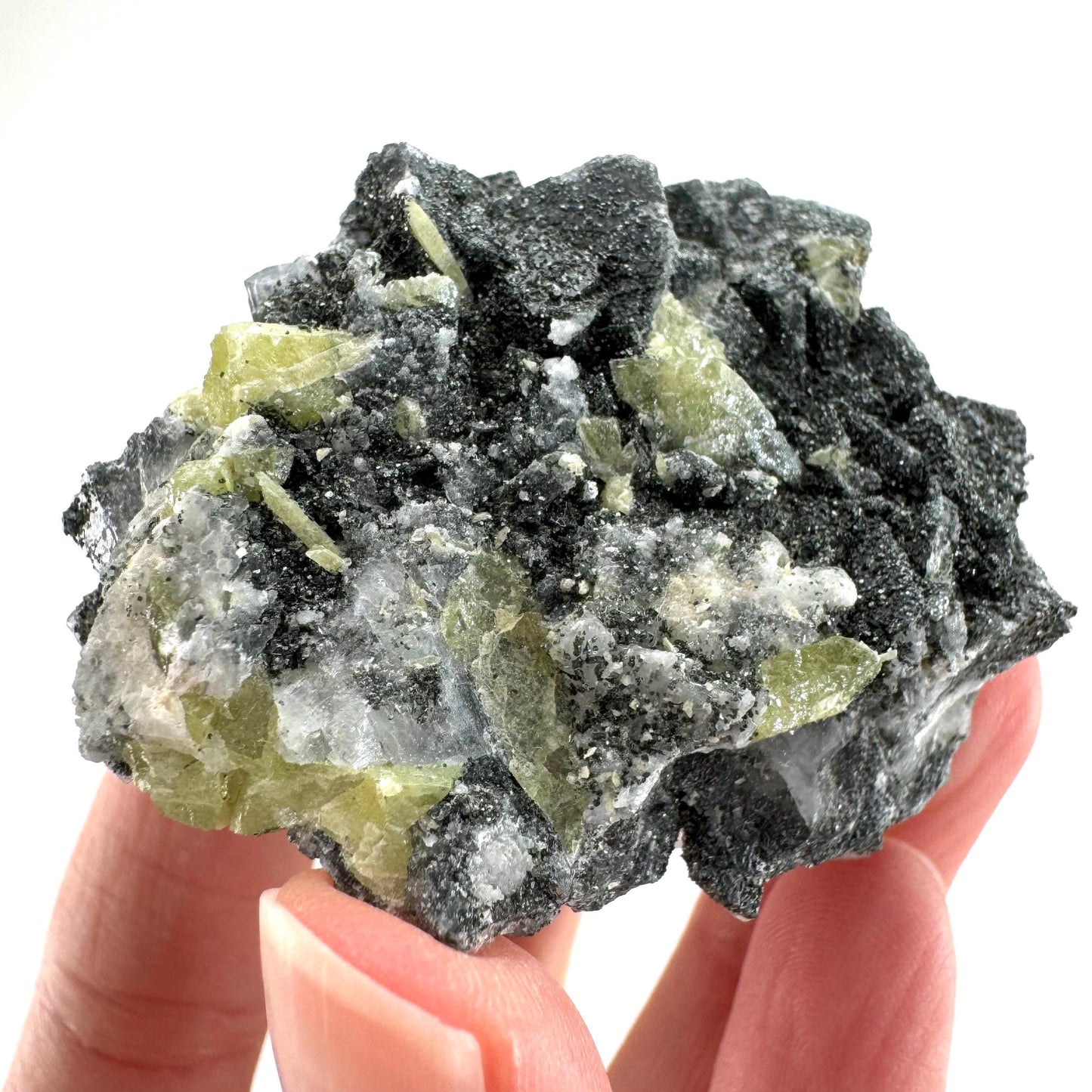 Titanite with Chlorite & Feldspar | green sphene crystal, mineral specimen from Pakistan