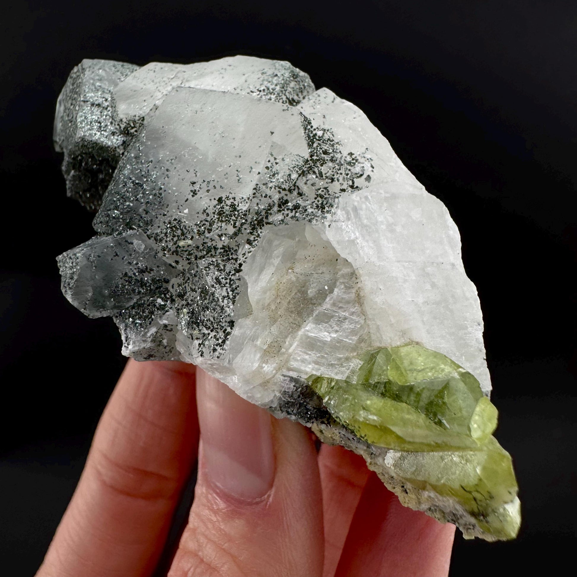 Titanite with Chlorite & Feldspar | green sphene crystal, mineral specimen from Pakistan