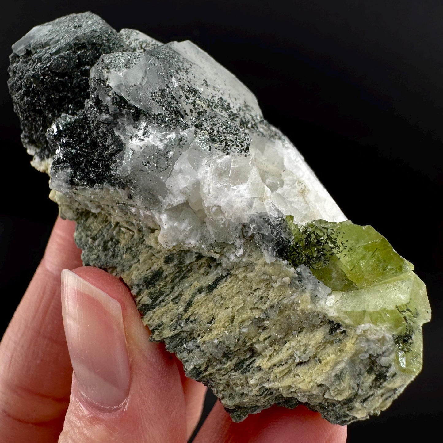 Titanite with Chlorite & Feldspar | green sphene crystal, mineral specimen from Pakistan