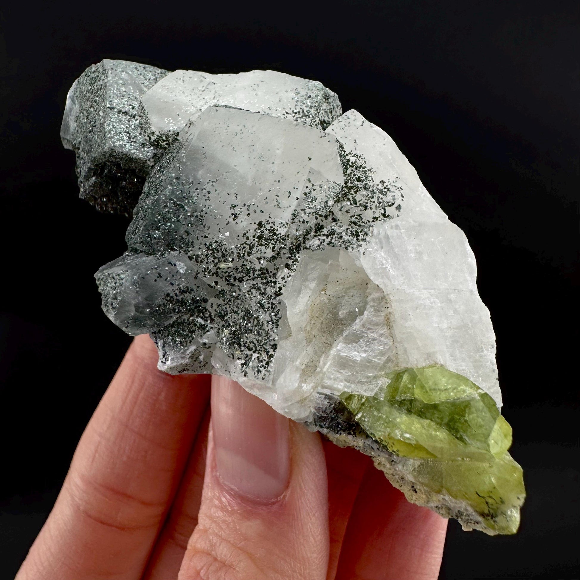 Titanite with Chlorite & Feldspar | green sphene crystal, mineral specimen from Pakistan