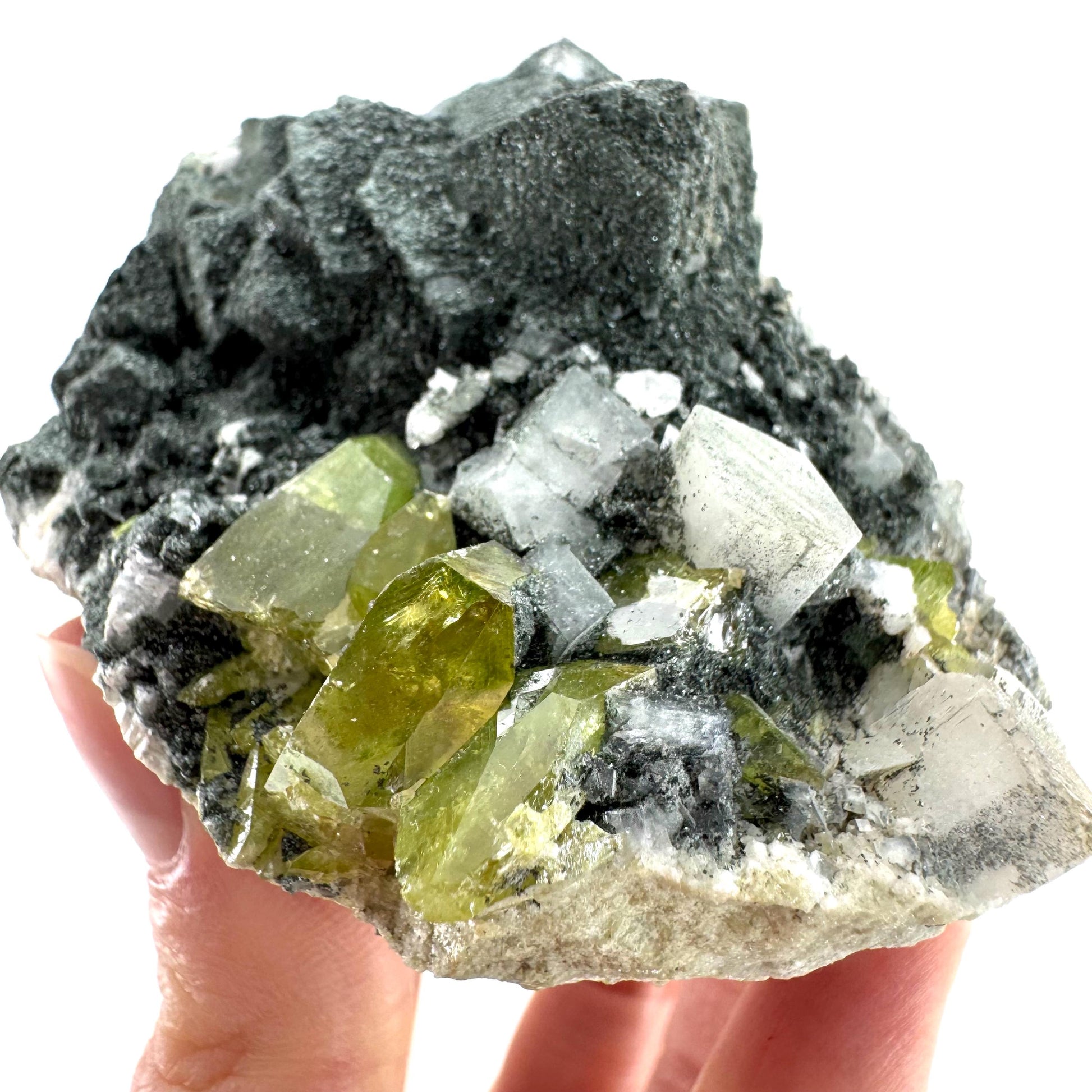 Titanite with Chlorite & Feldspar | green sphene crystal, mineral specimen from Pakistan
