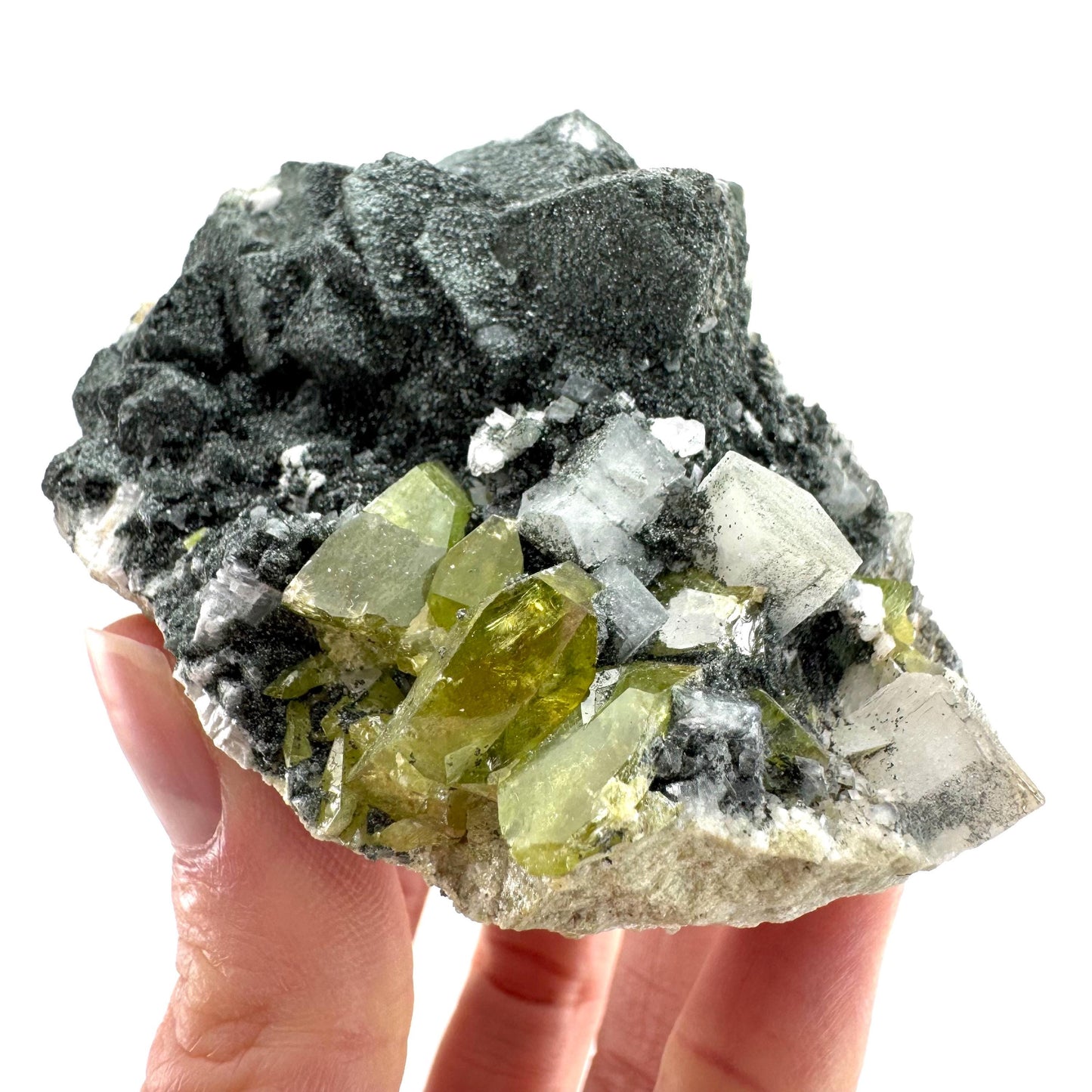 Titanite with Chlorite & Feldspar | green sphene crystal, mineral specimen from Pakistan